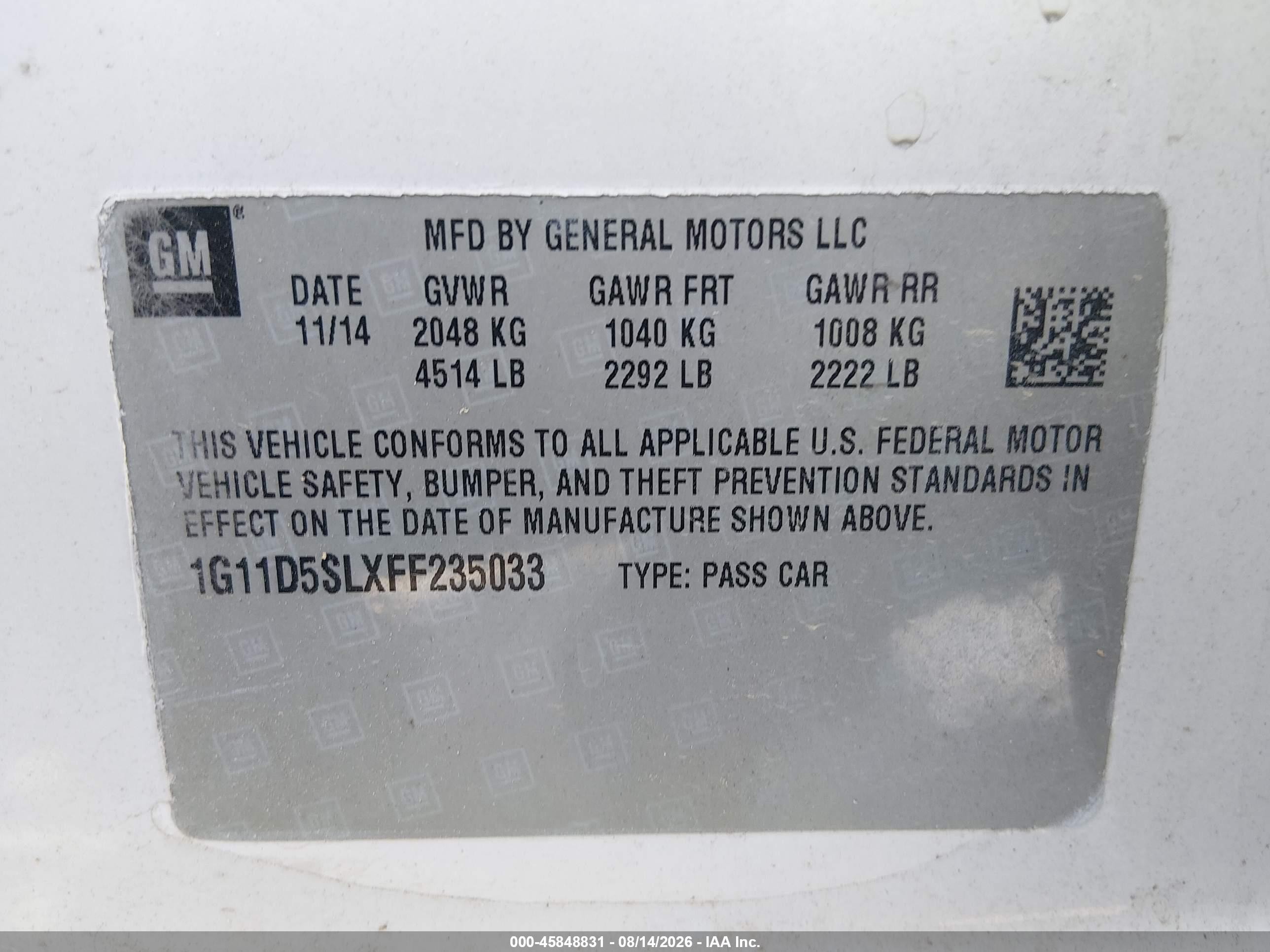 2015 Chevrolet Malibu 2lt White vin: 1G11D5SLXFF235033