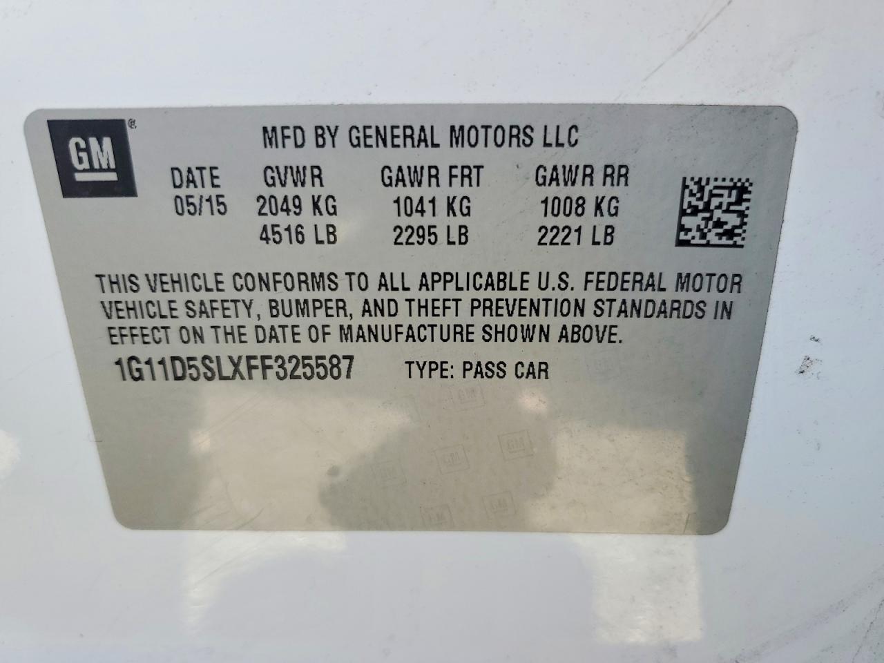 2015 Chevrolet Malibu 2lt Белый vin: 1G11D5SLXFF325587