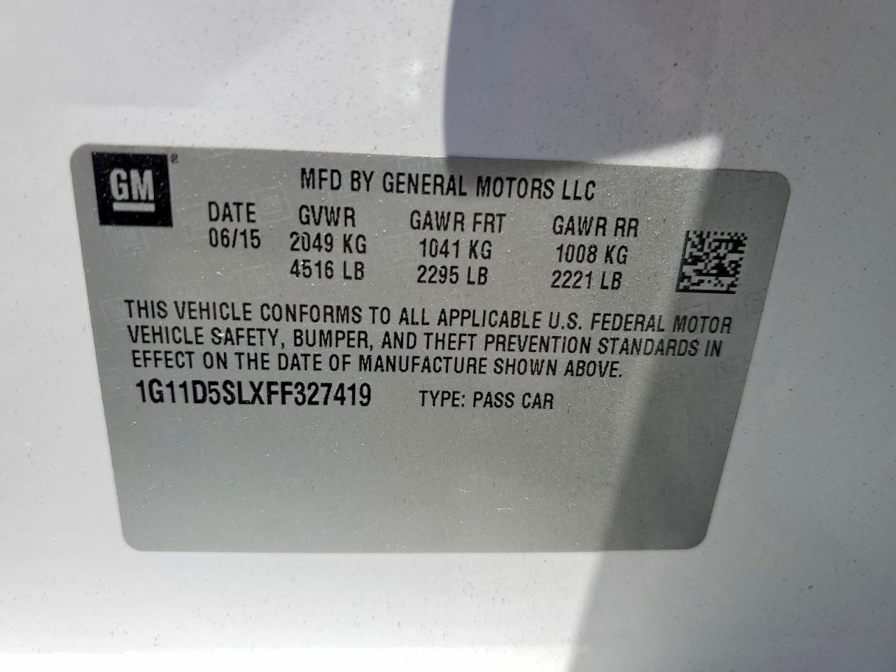 2015 Chevrolet Malibu 2lt White vin: 1G11D5SLXFF327419