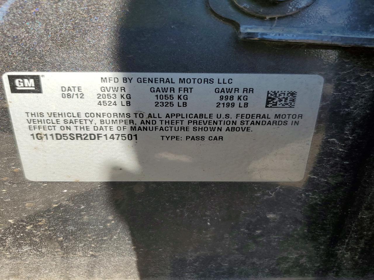 2013 Chevrolet Malibu 1lt Серый vin: 1G11D5SR2DF147501