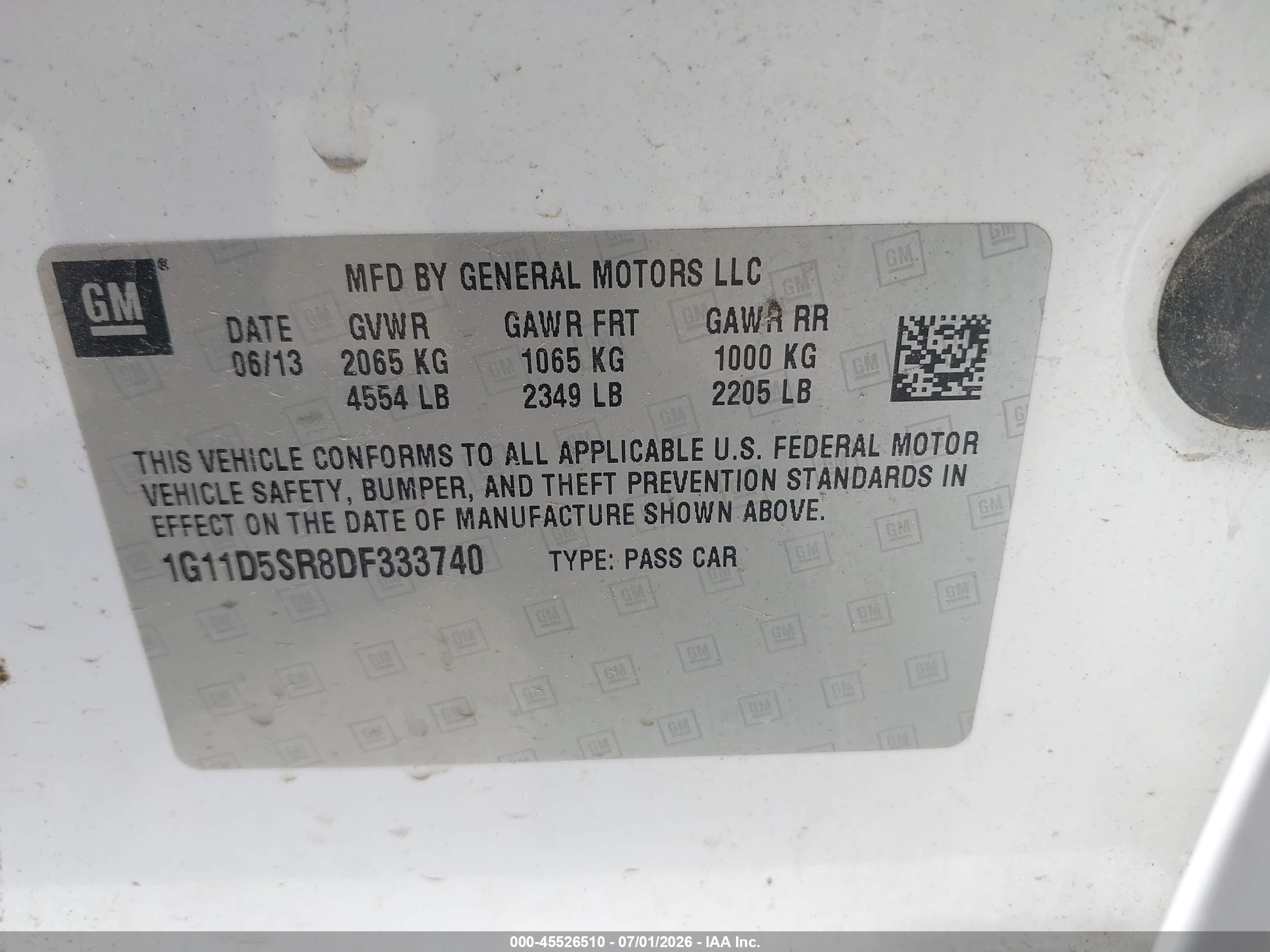 2013 Chevrolet Malibu Eco White vin: 1G11D5SR8DF333740