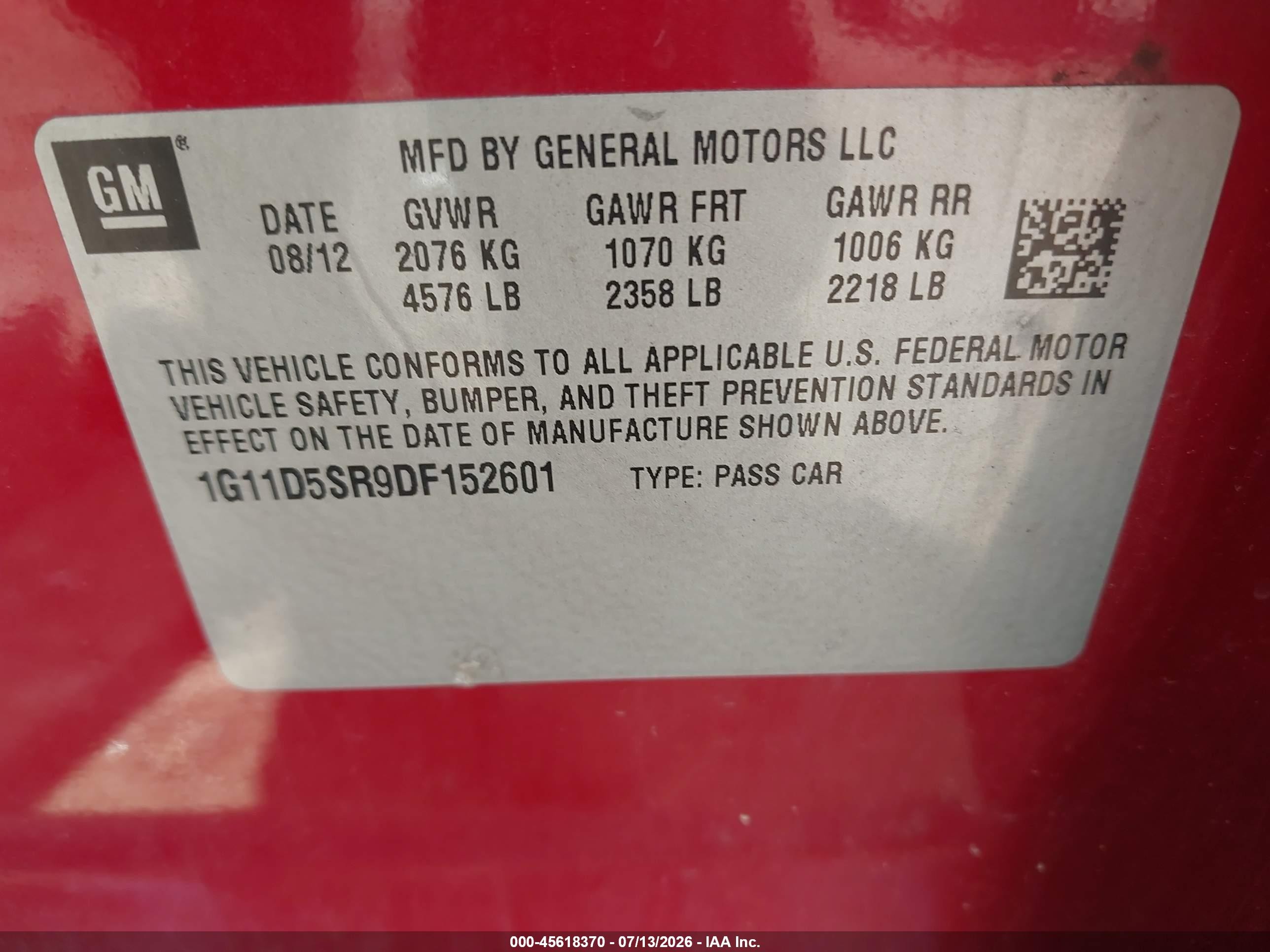 2013 Chevrolet Malibu Eco Red vin: 1G11D5SR9DF152601