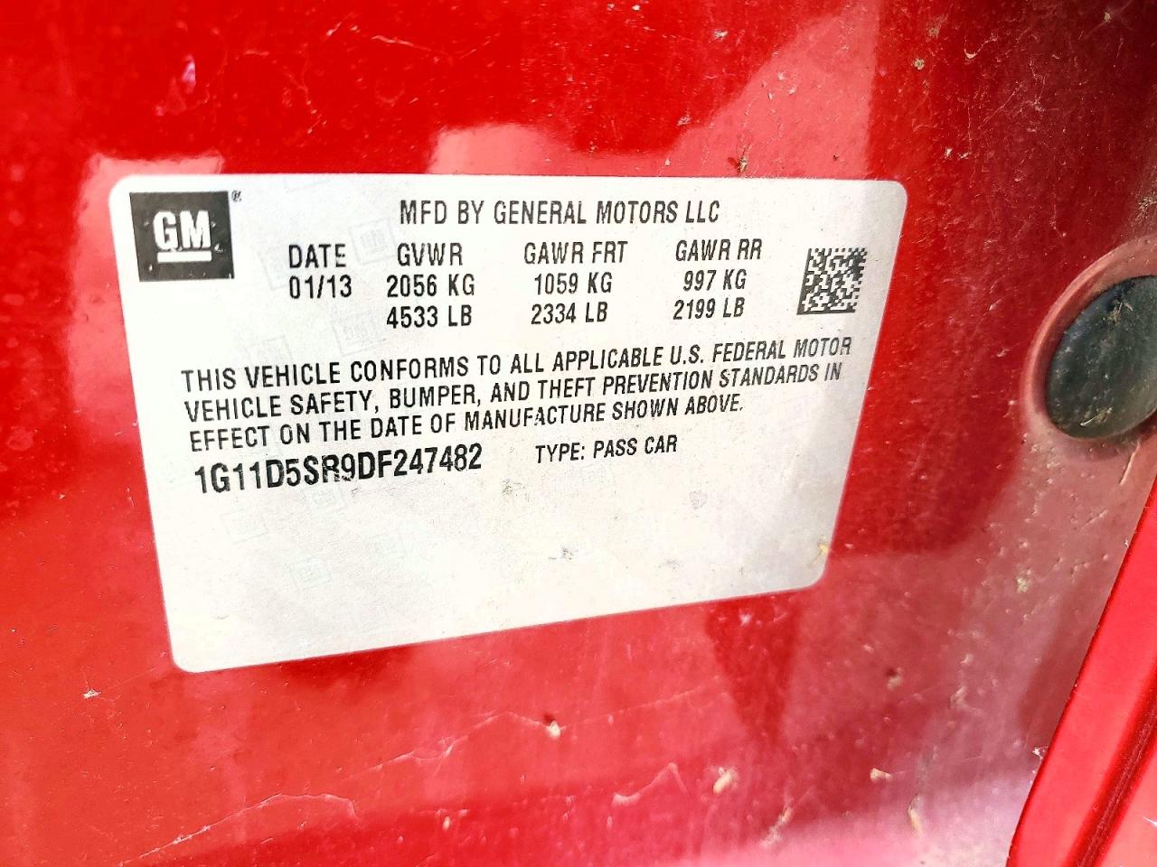 2013 Chevrolet Malibu 1lt Red vin: 1G11D5SR9DF247482