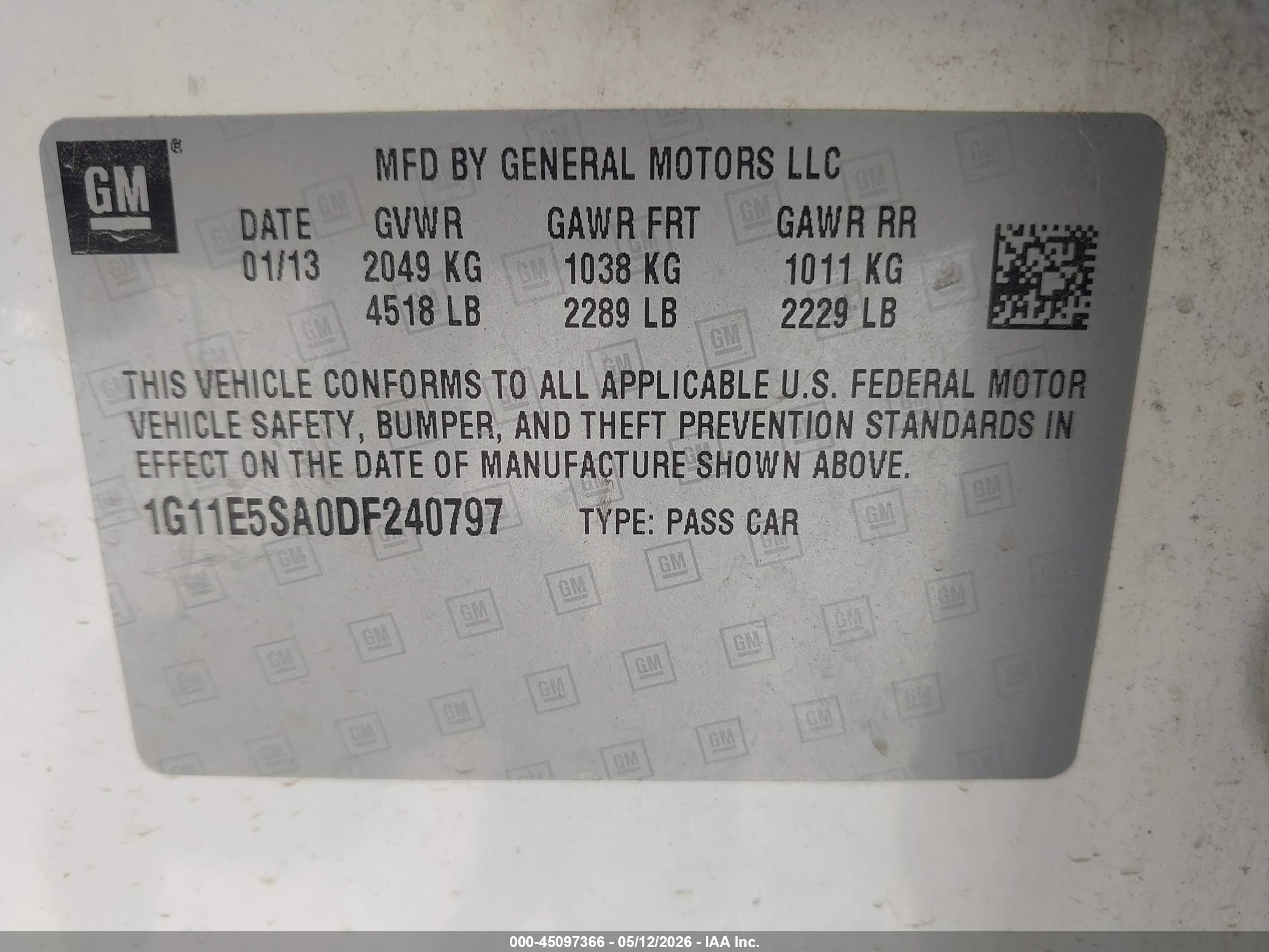 2013 Chevrolet Malibu 2lt White vin: 1G11E5SA0DF240797