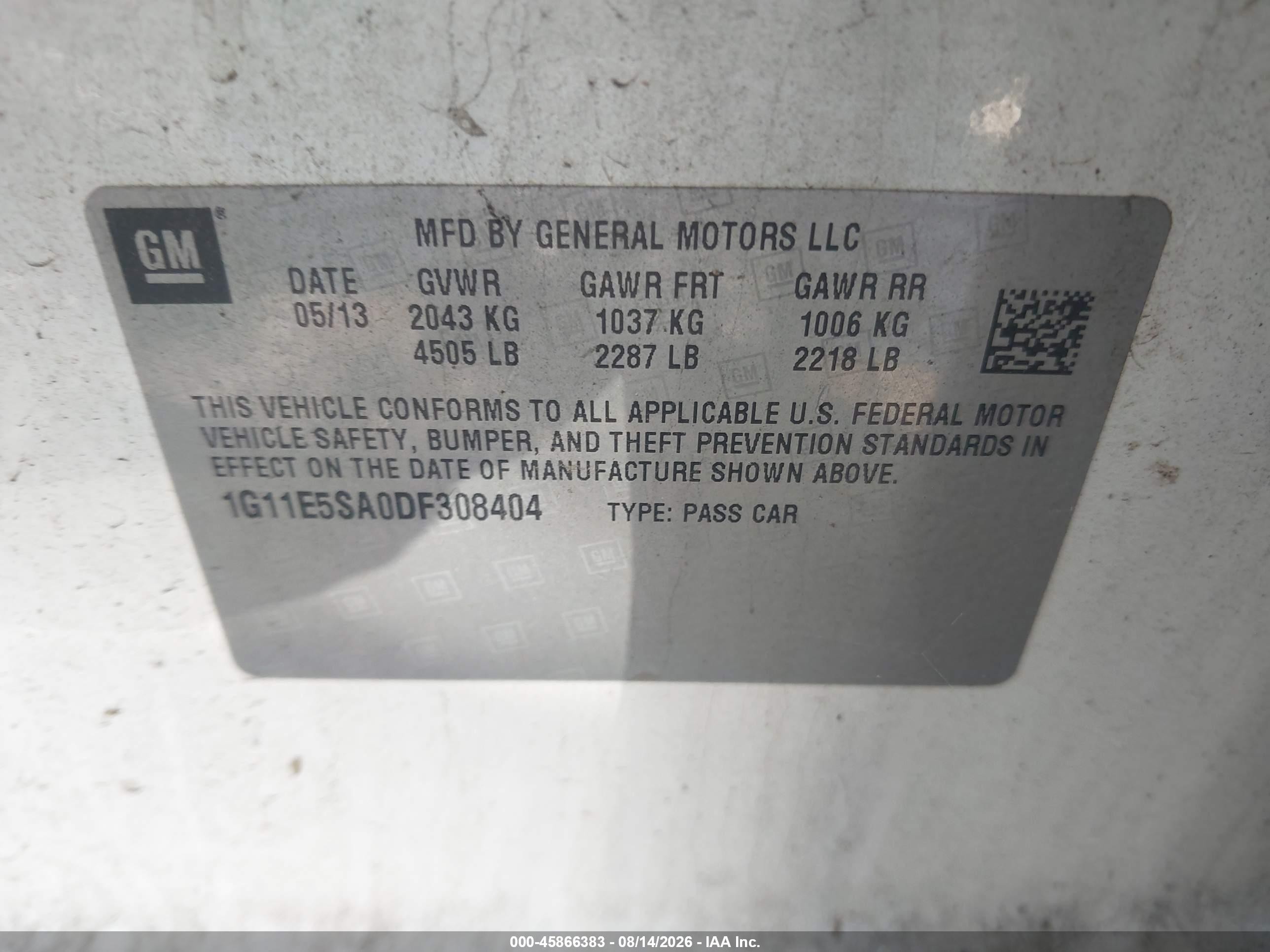 2013 Chevrolet Malibu 2lt White vin: 1G11E5SA0DF308404