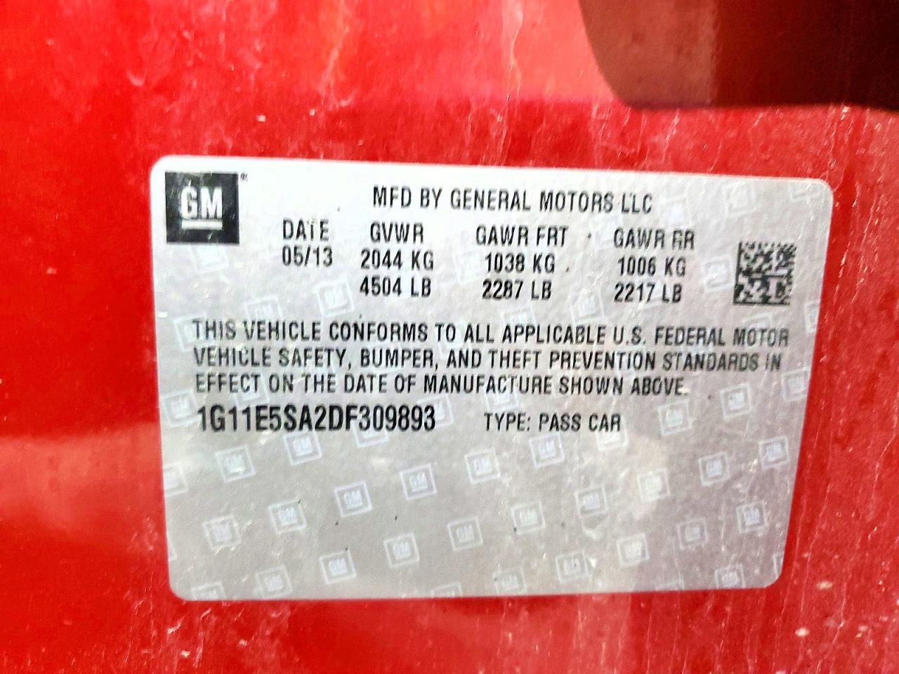 2013 Chevrolet Malibu 2lt Red vin: 1G11E5SA2DF309893