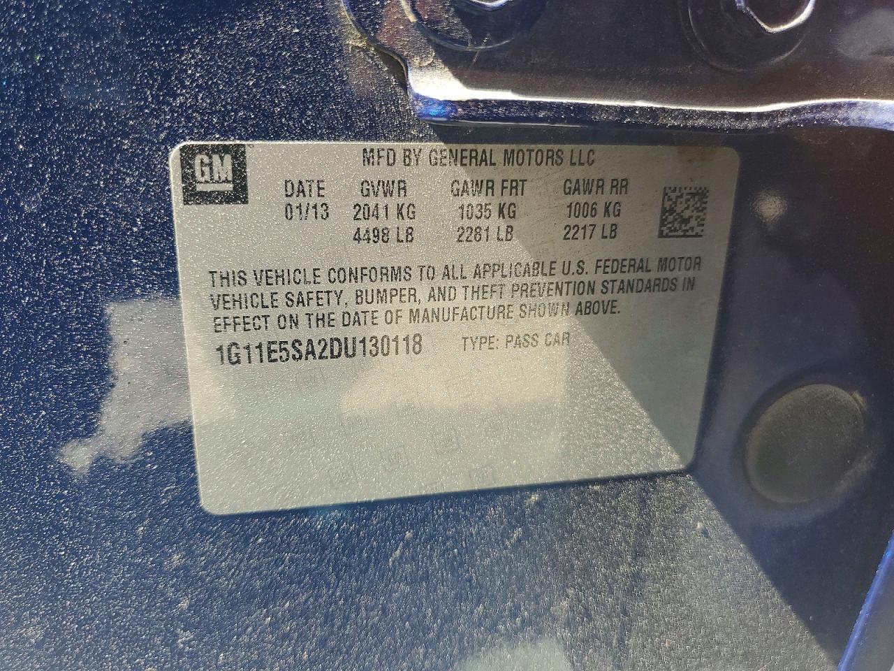 2013 Chevrolet Malibu 2lt Blue vin: 1G11E5SA2DU130118