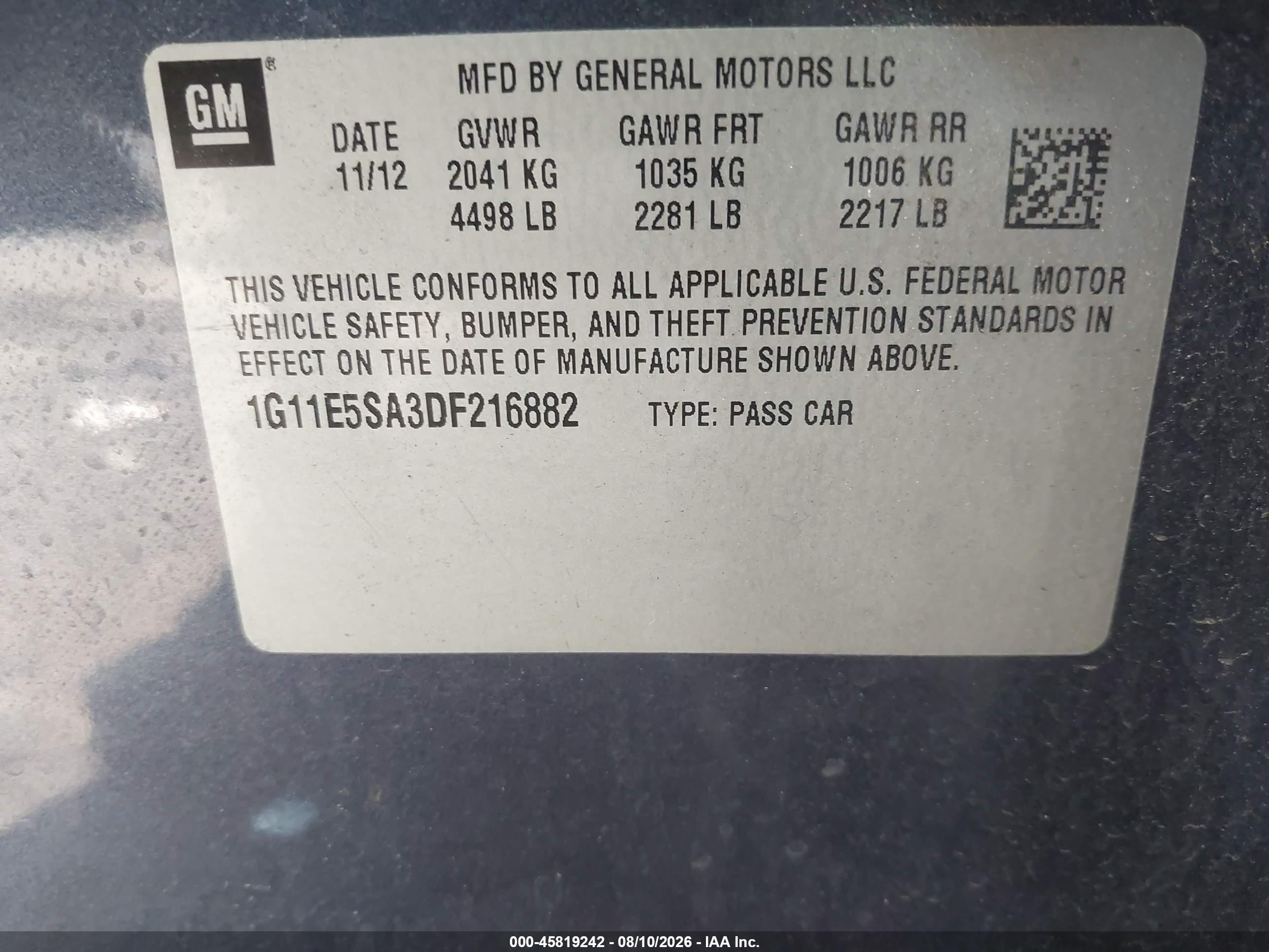 2013 Chevrolet Malibu 2lt Blue vin: 1G11E5SA3DF216882