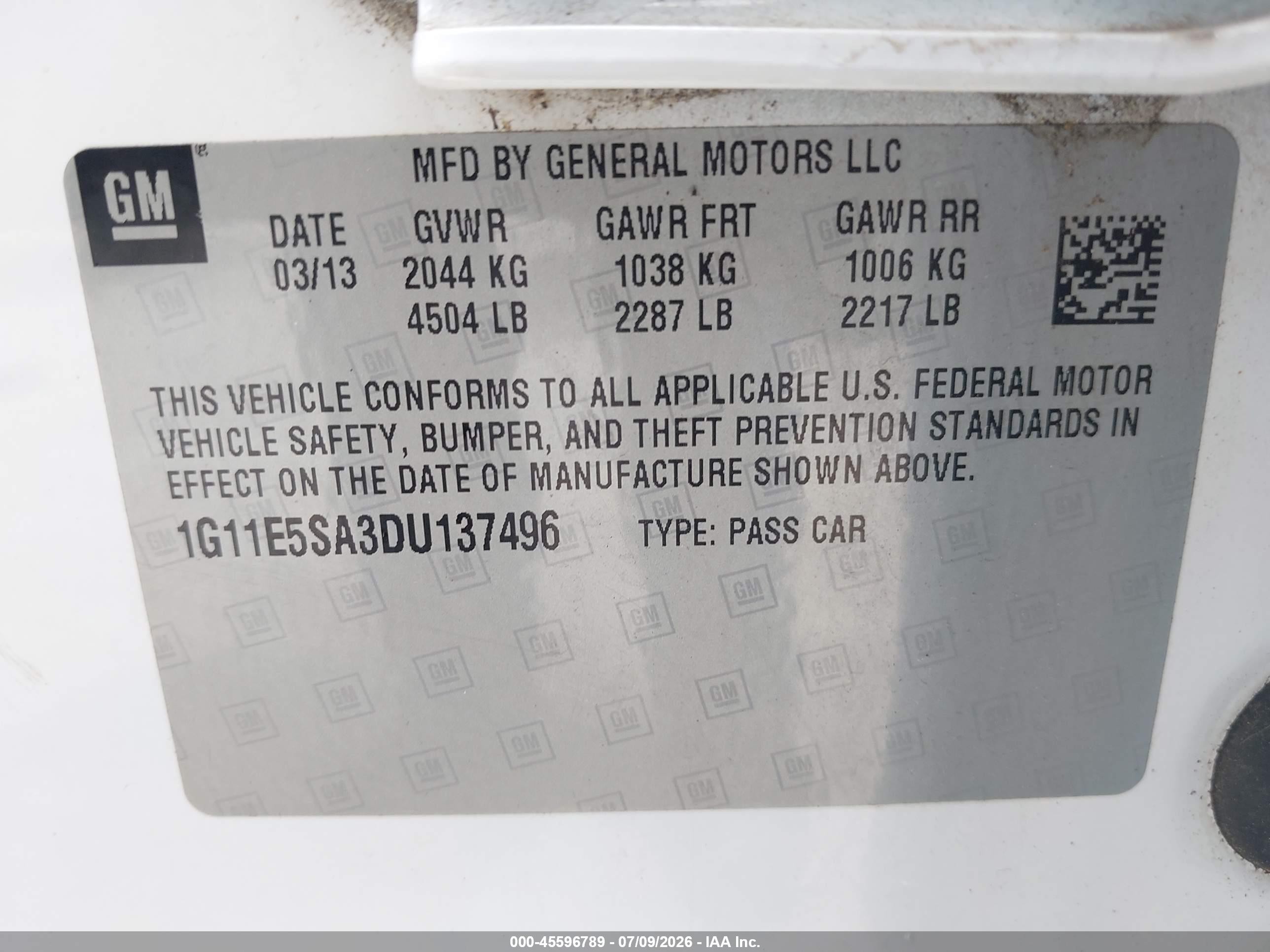 2013 Chevrolet Malibu 2lt White vin: 1G11E5SA3DU137496