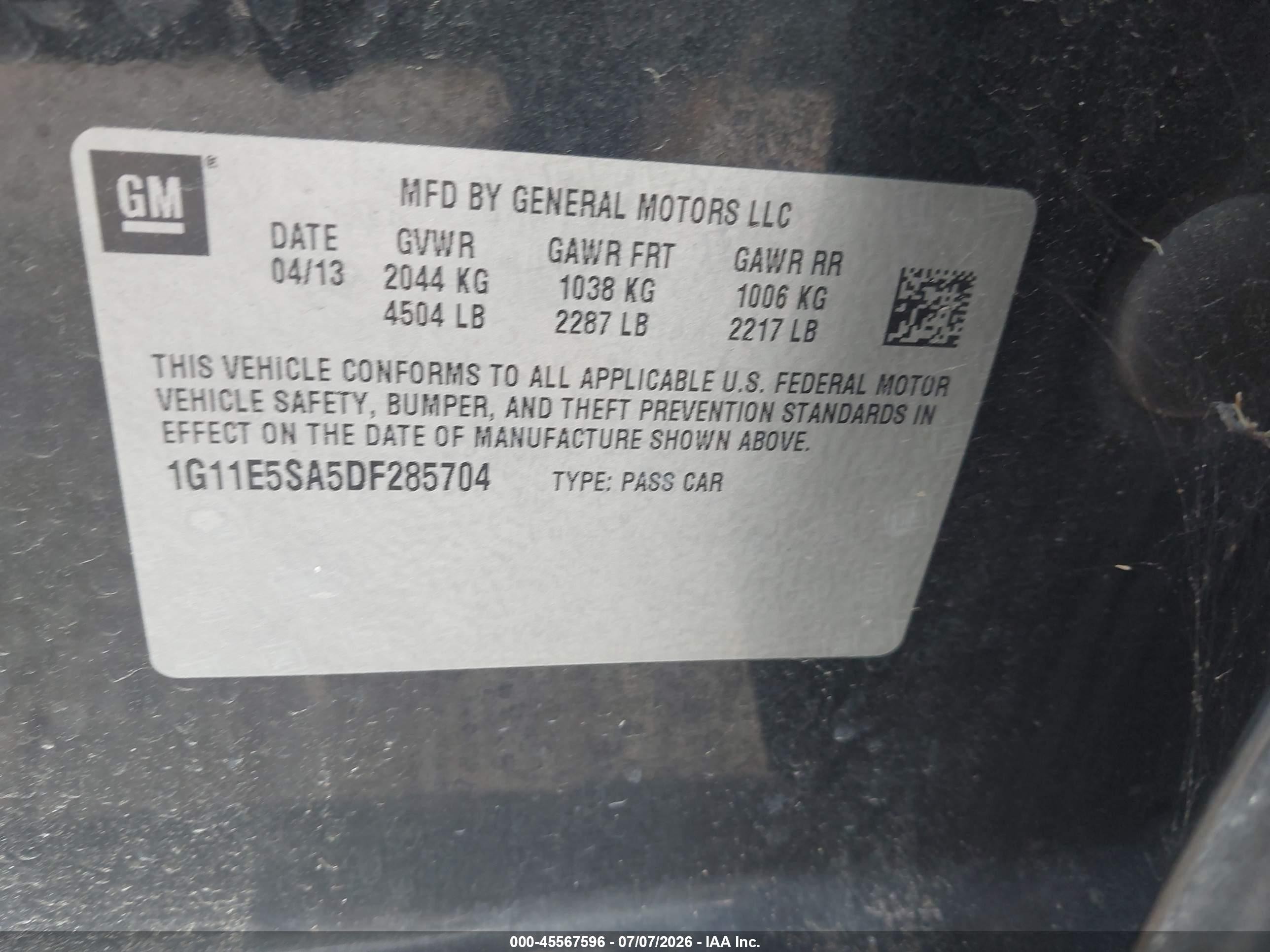 2013 Chevrolet Malibu 2lt Серый vin: 1G11E5SA5DF285704