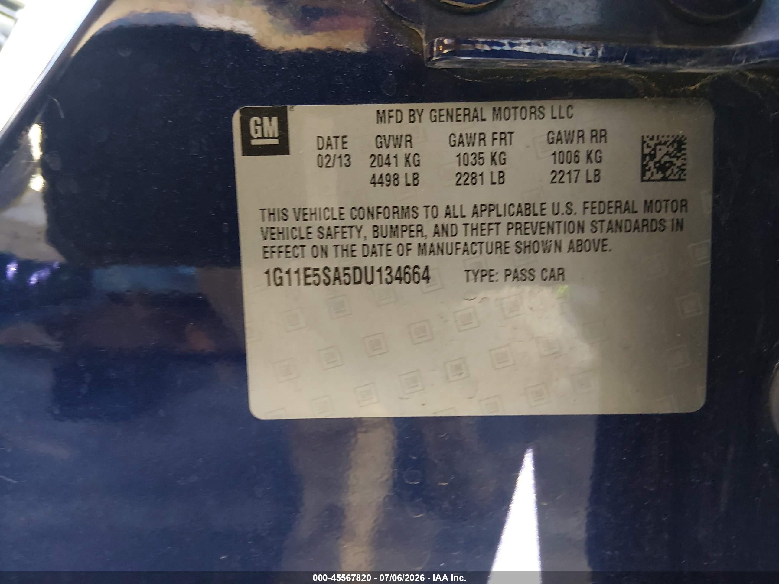 2013 Chevrolet Malibu 2lt Blue vin: 1G11E5SA5DU134664