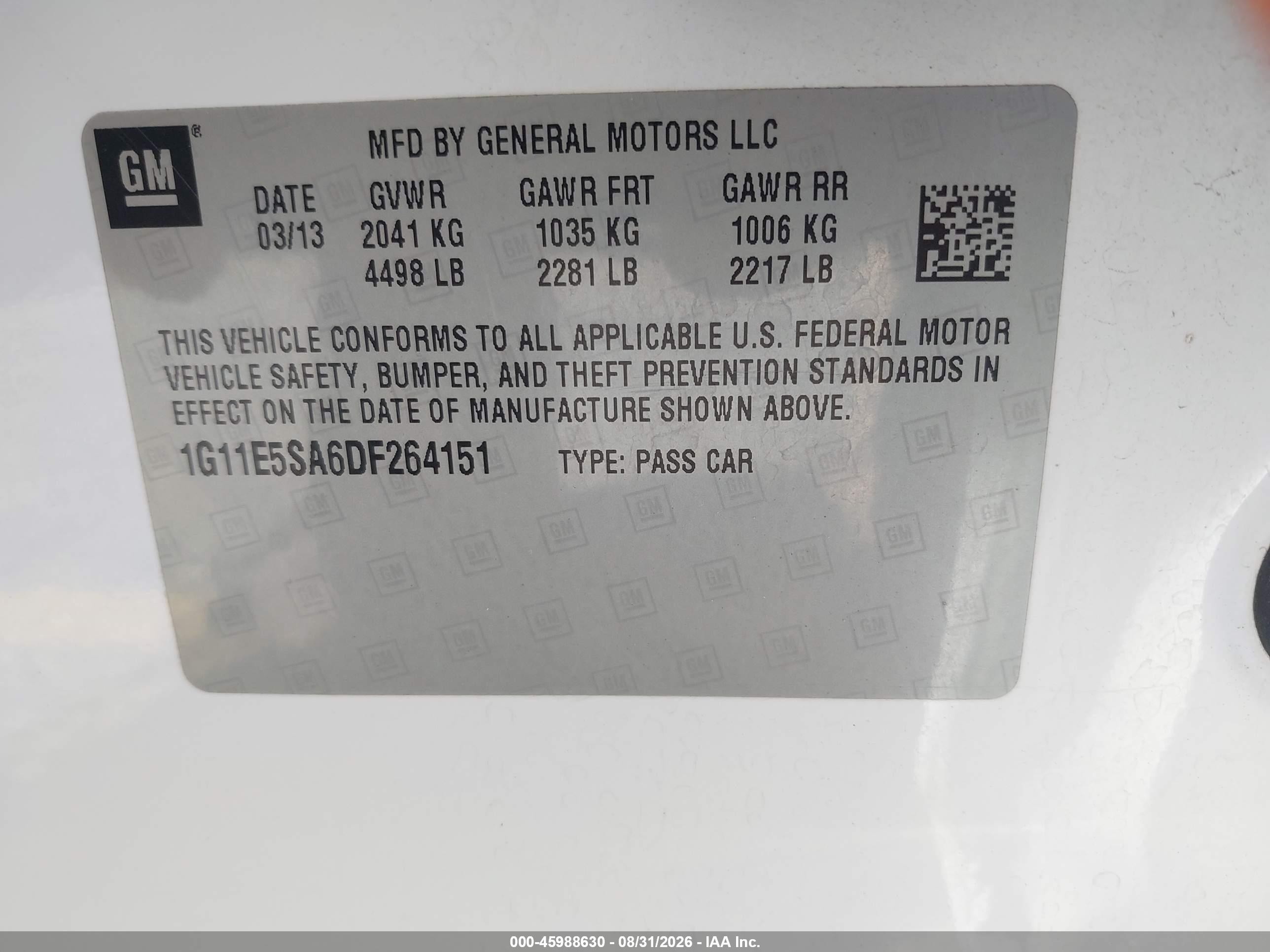 2013 Chevrolet Malibu 2lt Белый vin: 1G11E5SA6DF264151