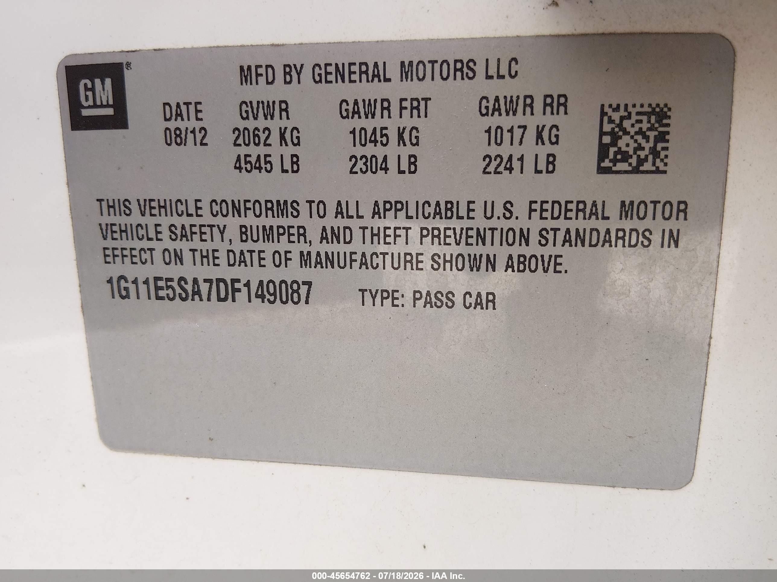 2013 Chevrolet Malibu 2lt White vin: 1G11E5SA7DF149087