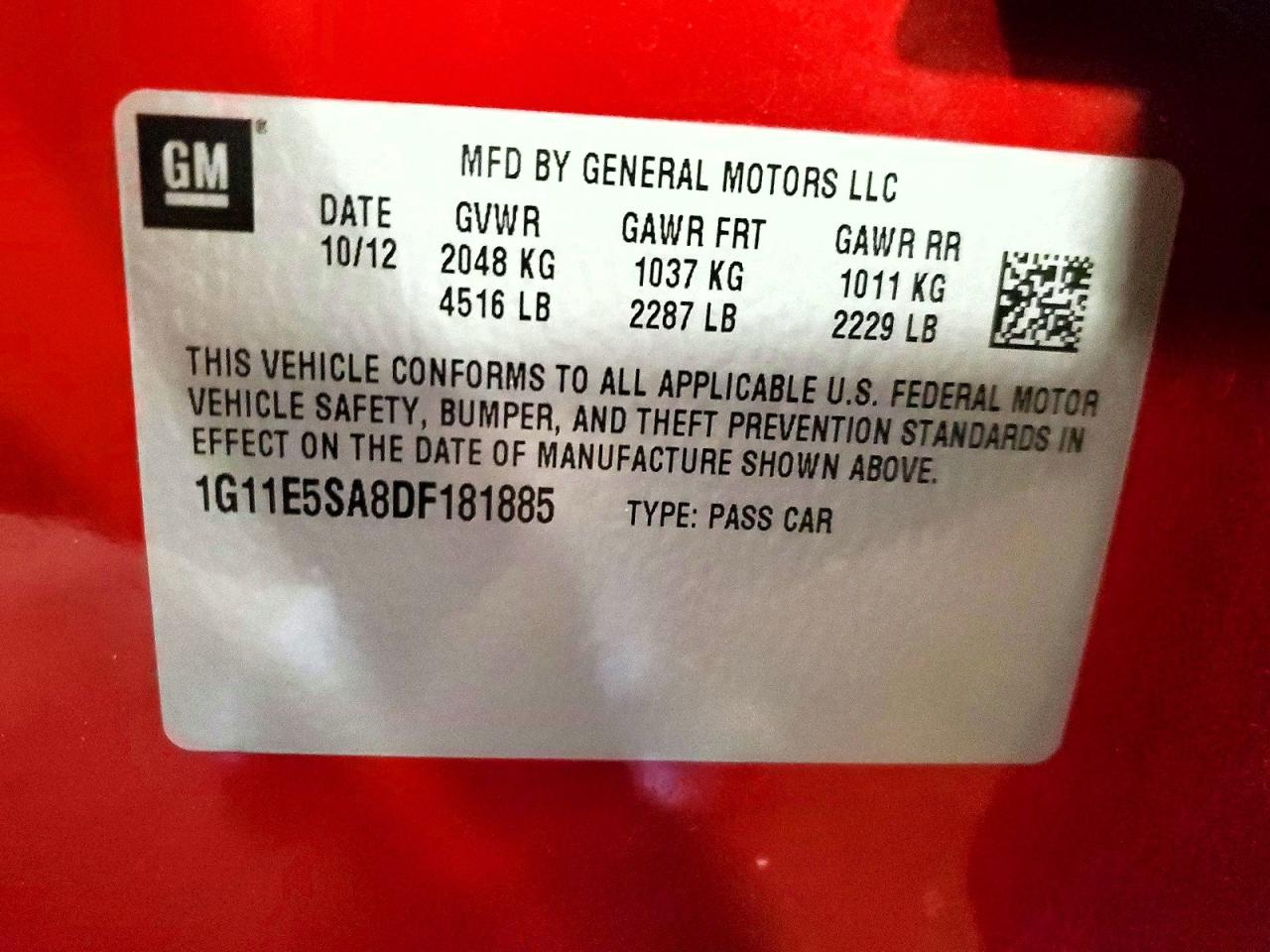 2013 Chevrolet Malibu 2lt Red vin: 1G11E5SA8DF181885