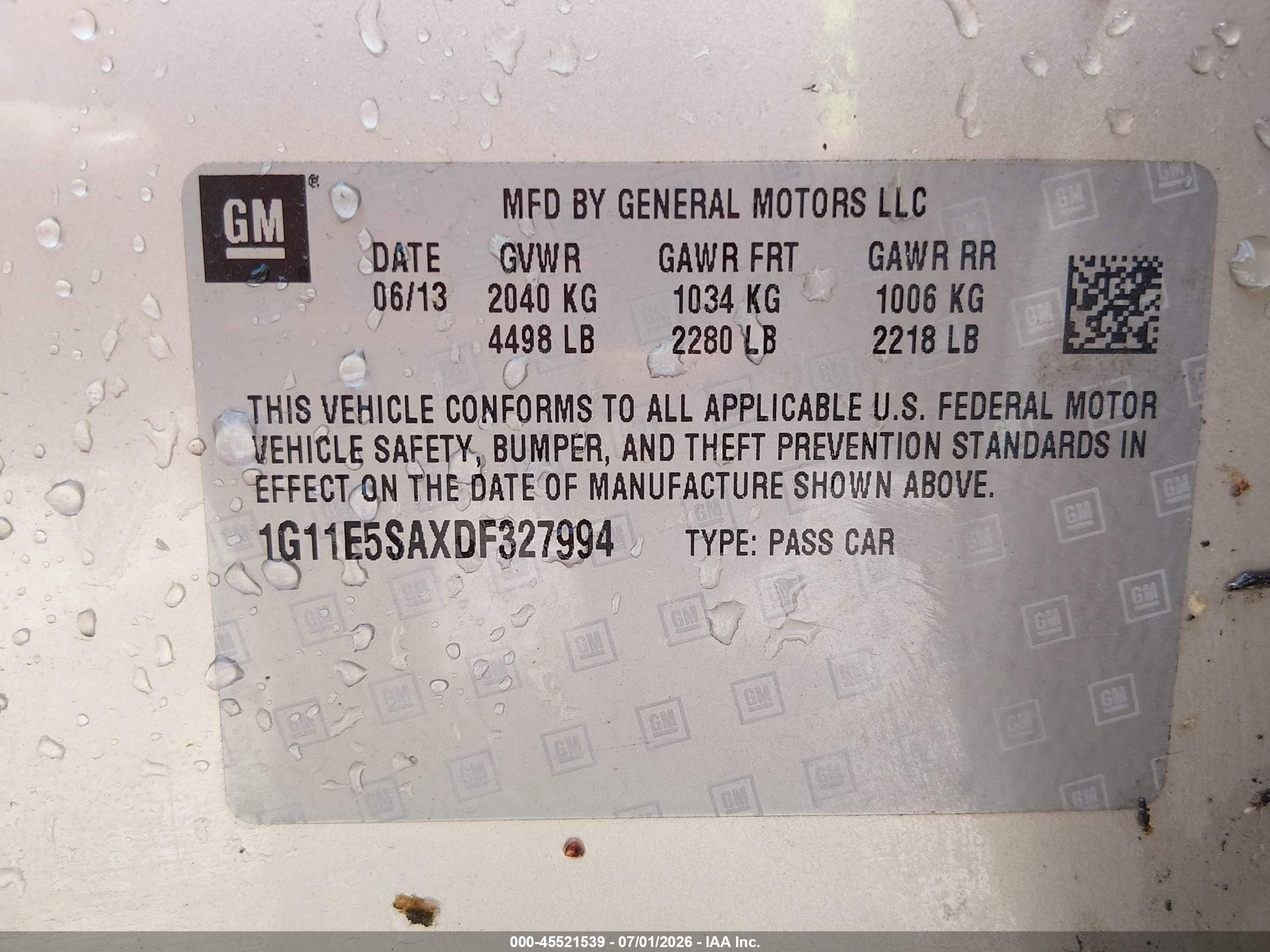 2013 Chevrolet Malibu 2lt Gold vin: 1G11E5SAXDF327994