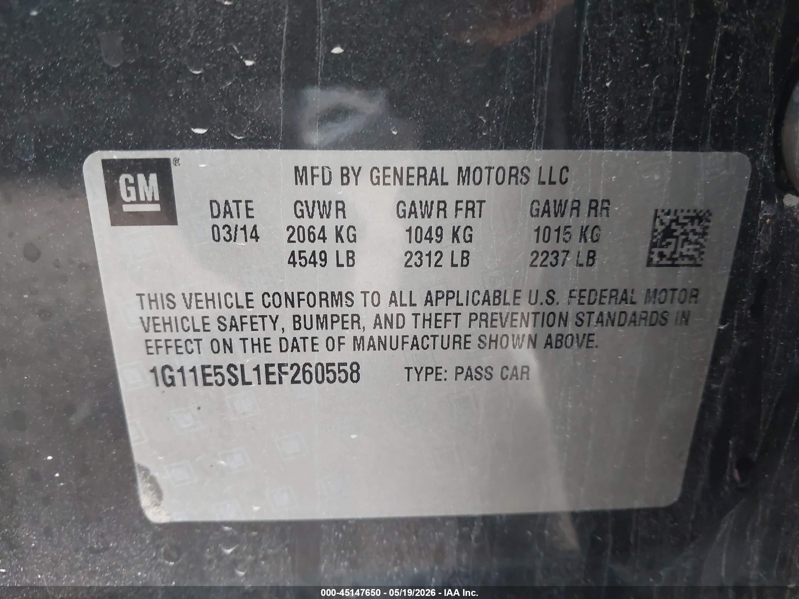 2014 Chevrolet Malibu 2lt Black vin: 1G11E5SL1EF260558