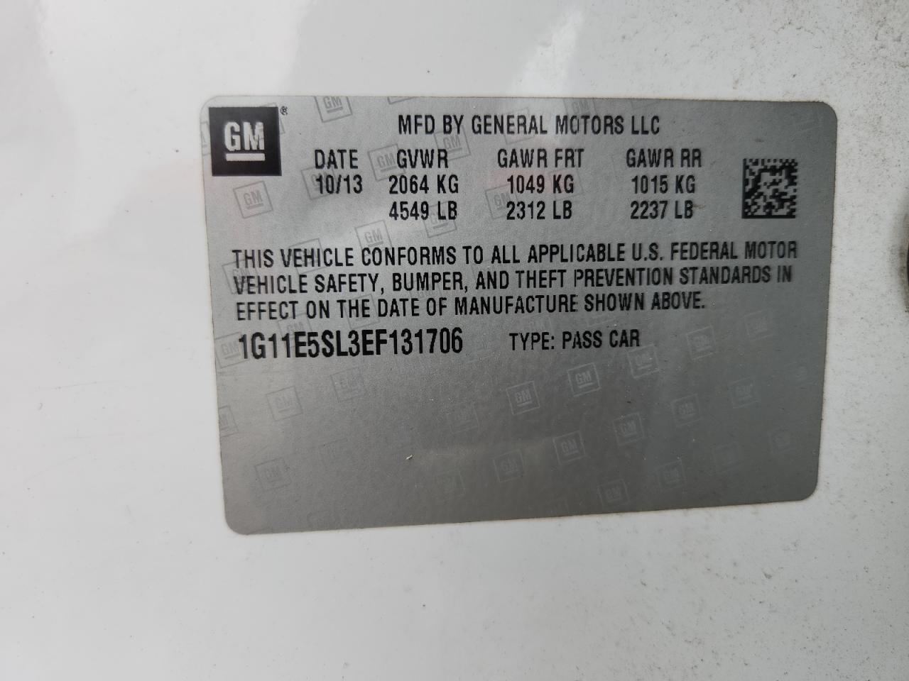 2014 Chevrolet Malibu 2lt White vin: 1G11E5SL3EF131706
