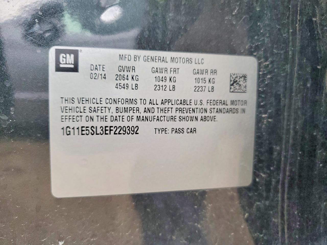 2014 Chevrolet Malibu Charcoal vin: 1G11E5SL3EF229392