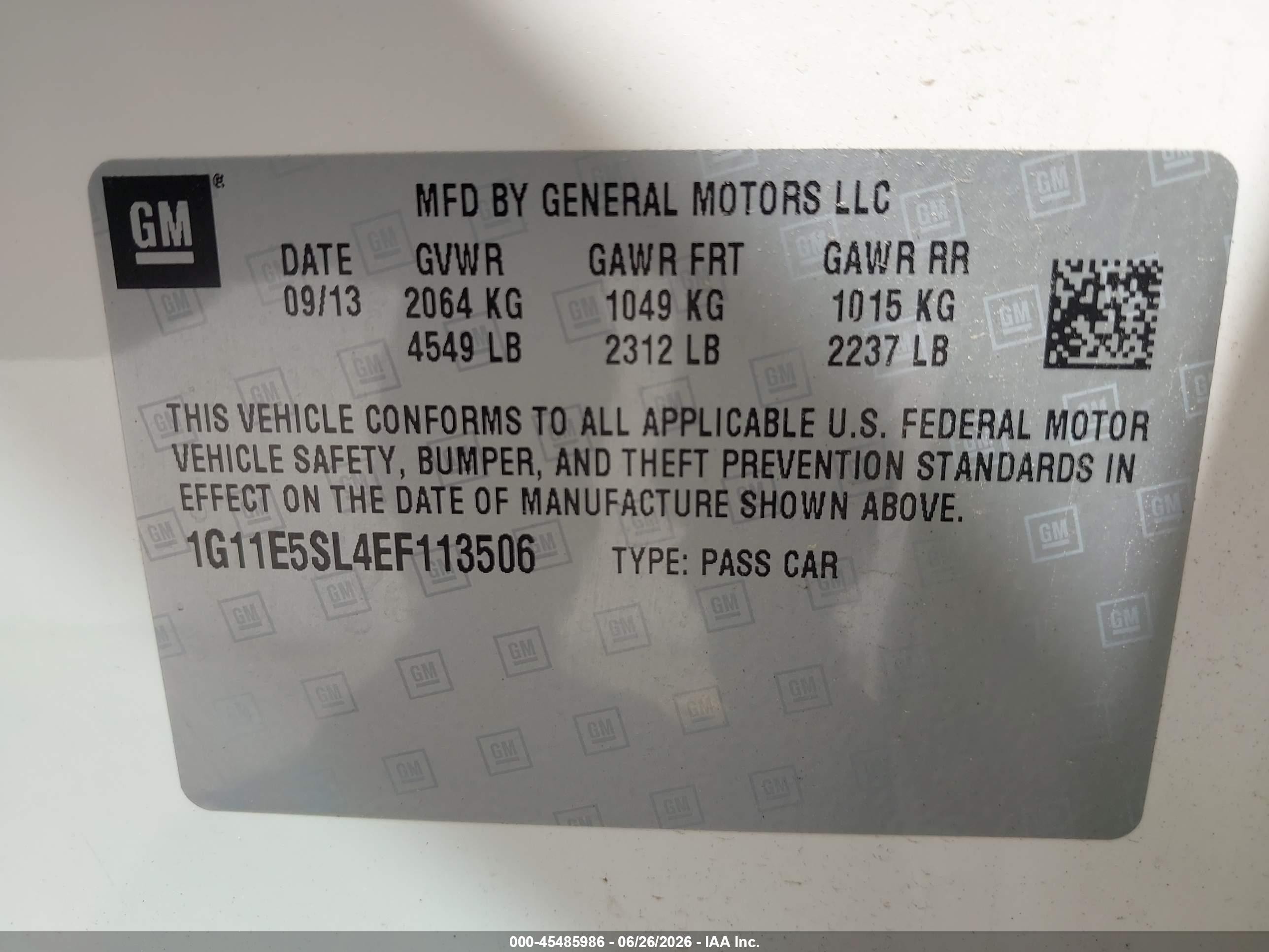 2014 Chevrolet Malibu 2lt White vin: 1G11E5SL4EF113506