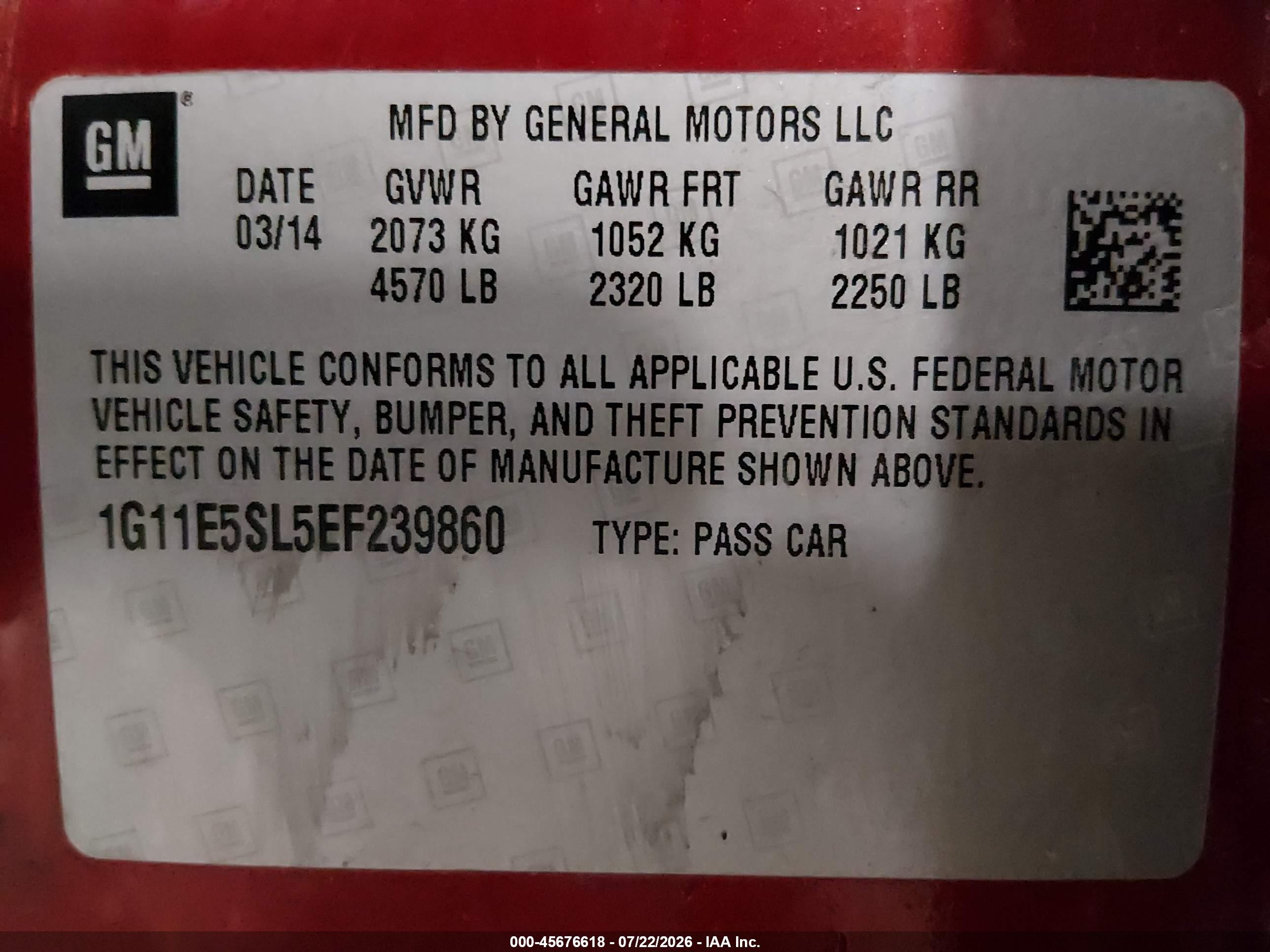 2014 Chevrolet Malibu 2lt Red vin: 1G11E5SL5EF239860