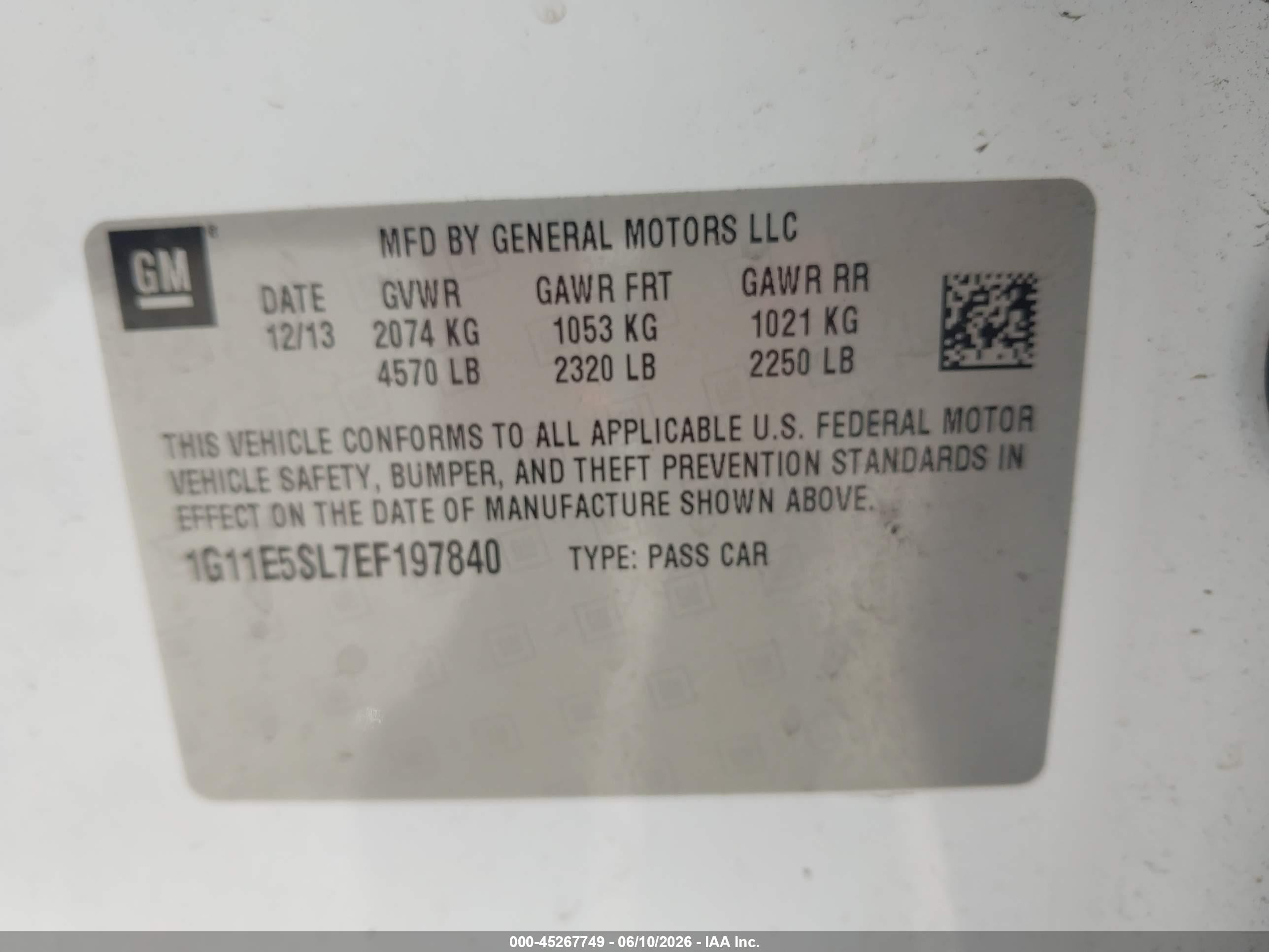 2014 Chevrolet Malibu 2lt White vin: 1G11E5SL7EF197840