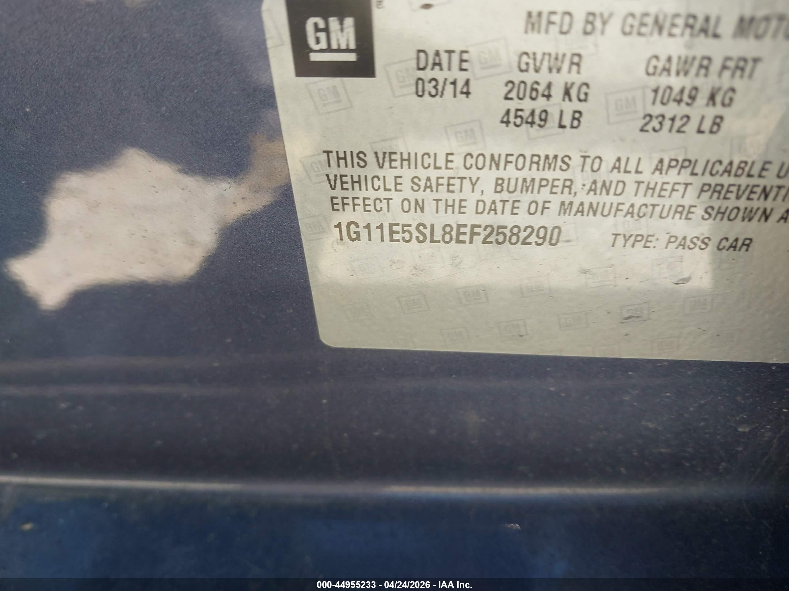 2014 Chevrolet Malibu 2lt Blue vin: 1G11E5SL8EF258290