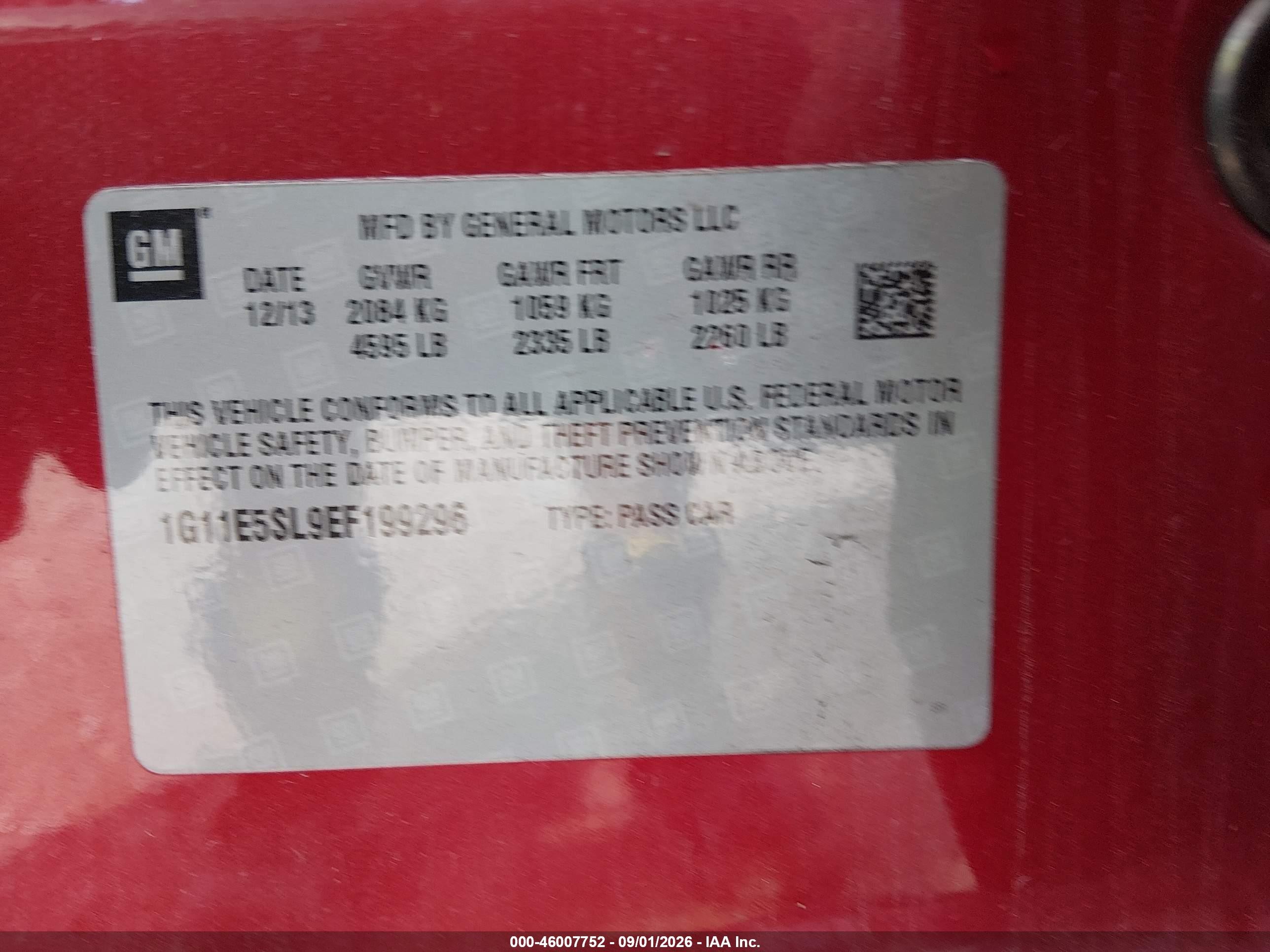 2014 Chevrolet Malibu 2lt Red vin: 1G11E5SL9EF199296