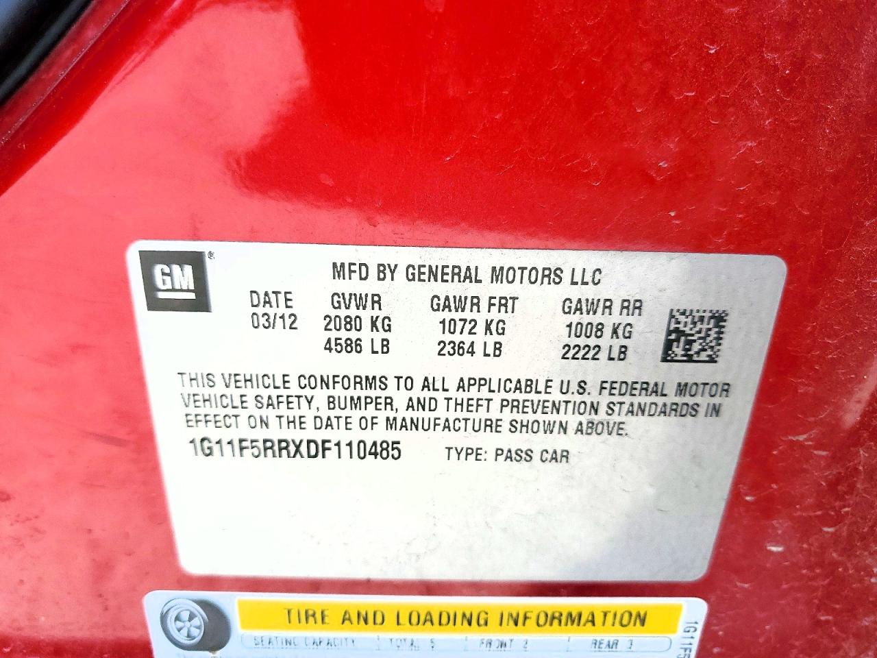 2013 Chevrolet Malibu Red vin: 1G11F5RRXDF110485