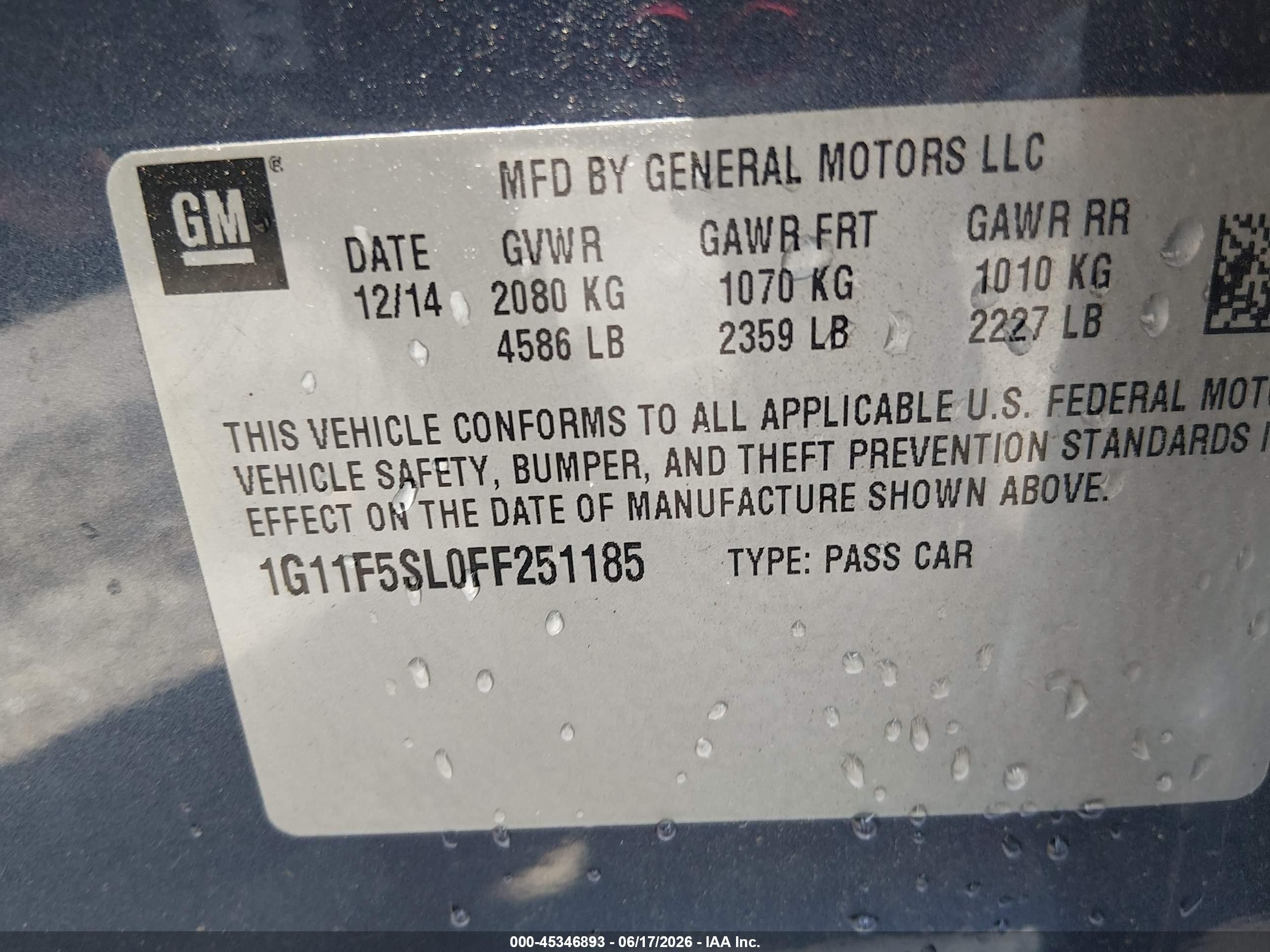 2015 Chevrolet Malibu 1lz Blue vin: 1G11F5SL0FF251185