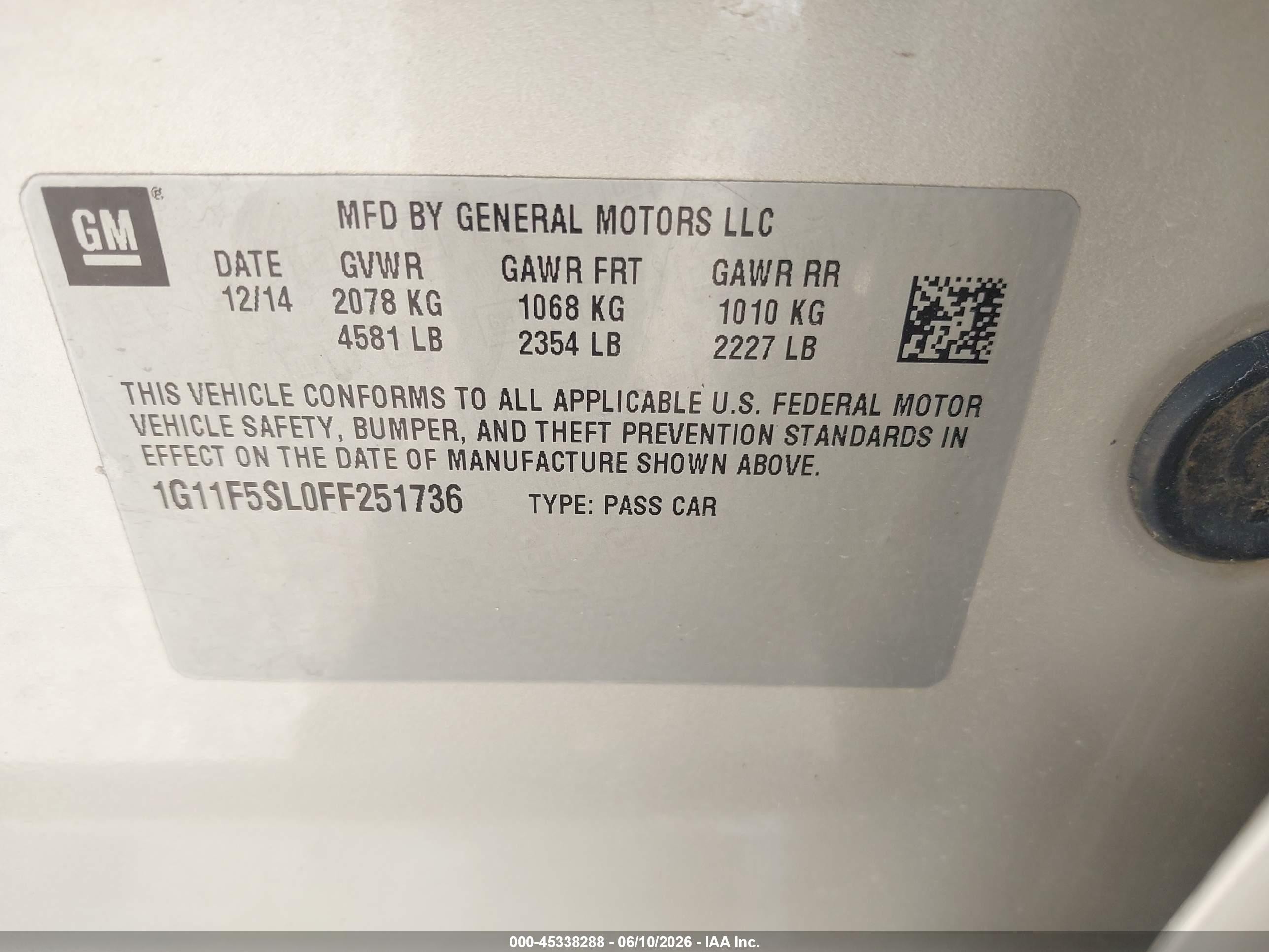 2015 Chevrolet Malibu 1lz Brown vin: 1G11F5SL0FF251736