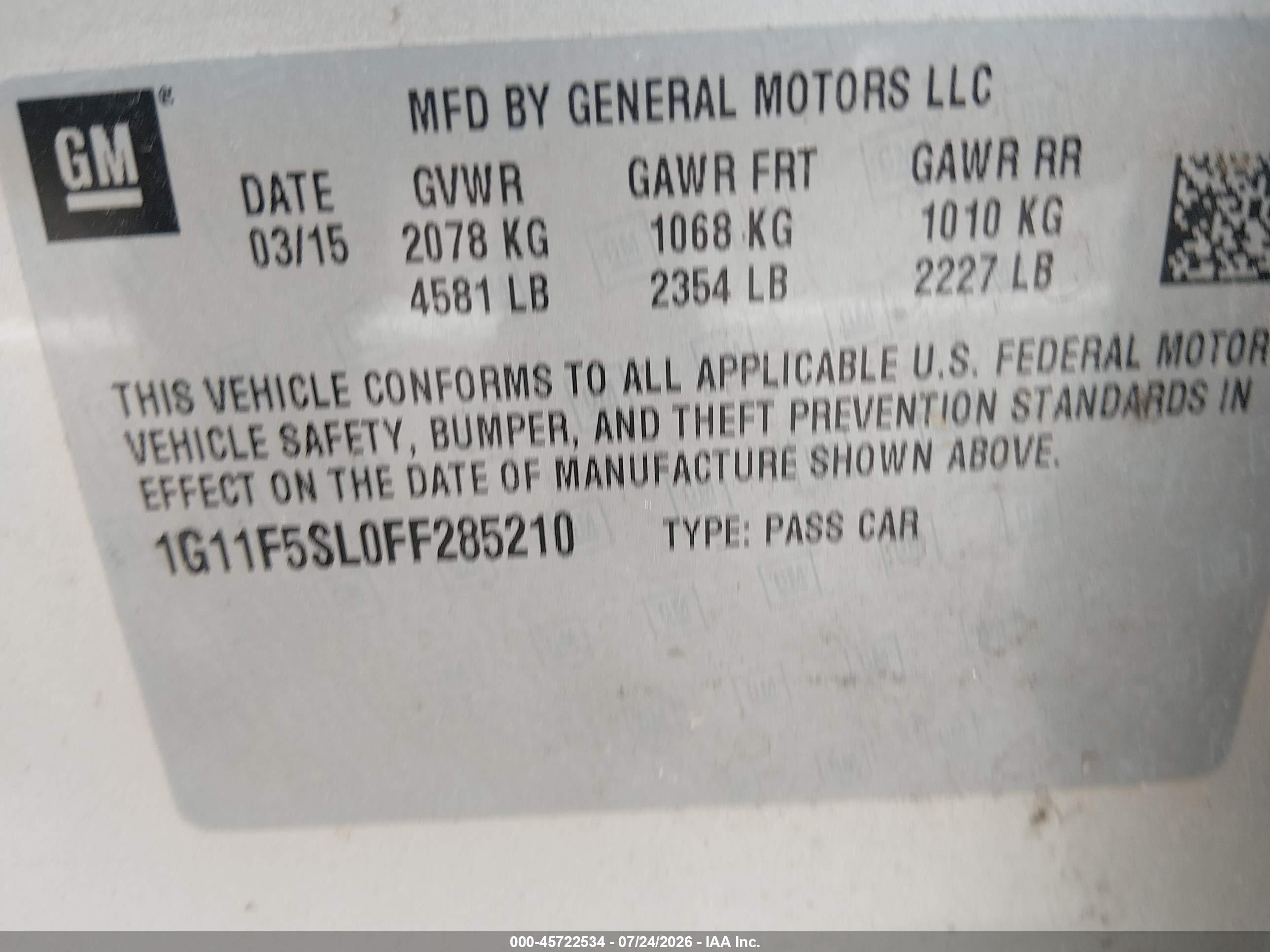 2015 Chevrolet Malibu 1lz Champagne vin: 1G11F5SL0FF285210