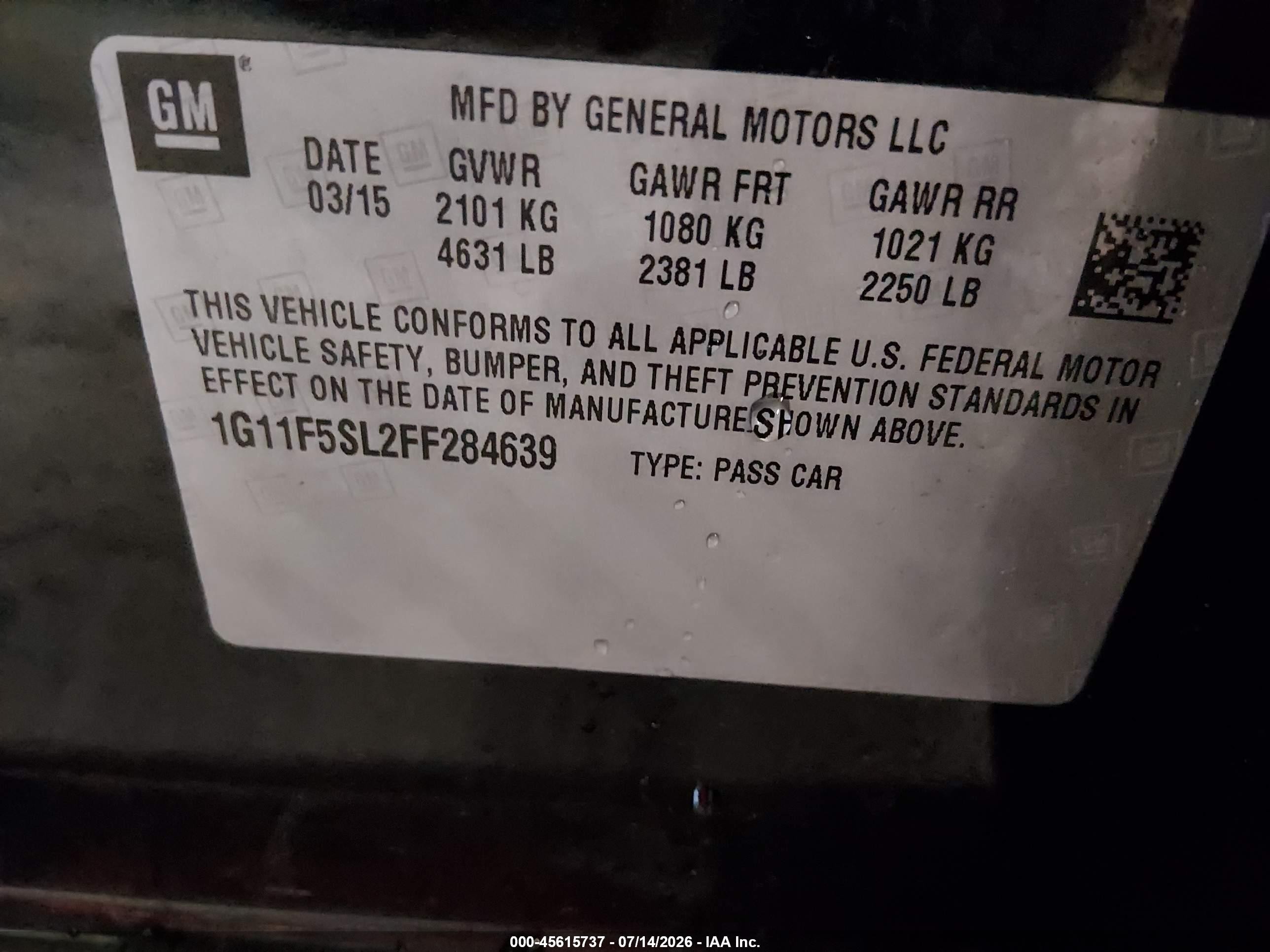 2015 Chevrolet Malibu 1lz Black vin: 1G11F5SL2FF284639