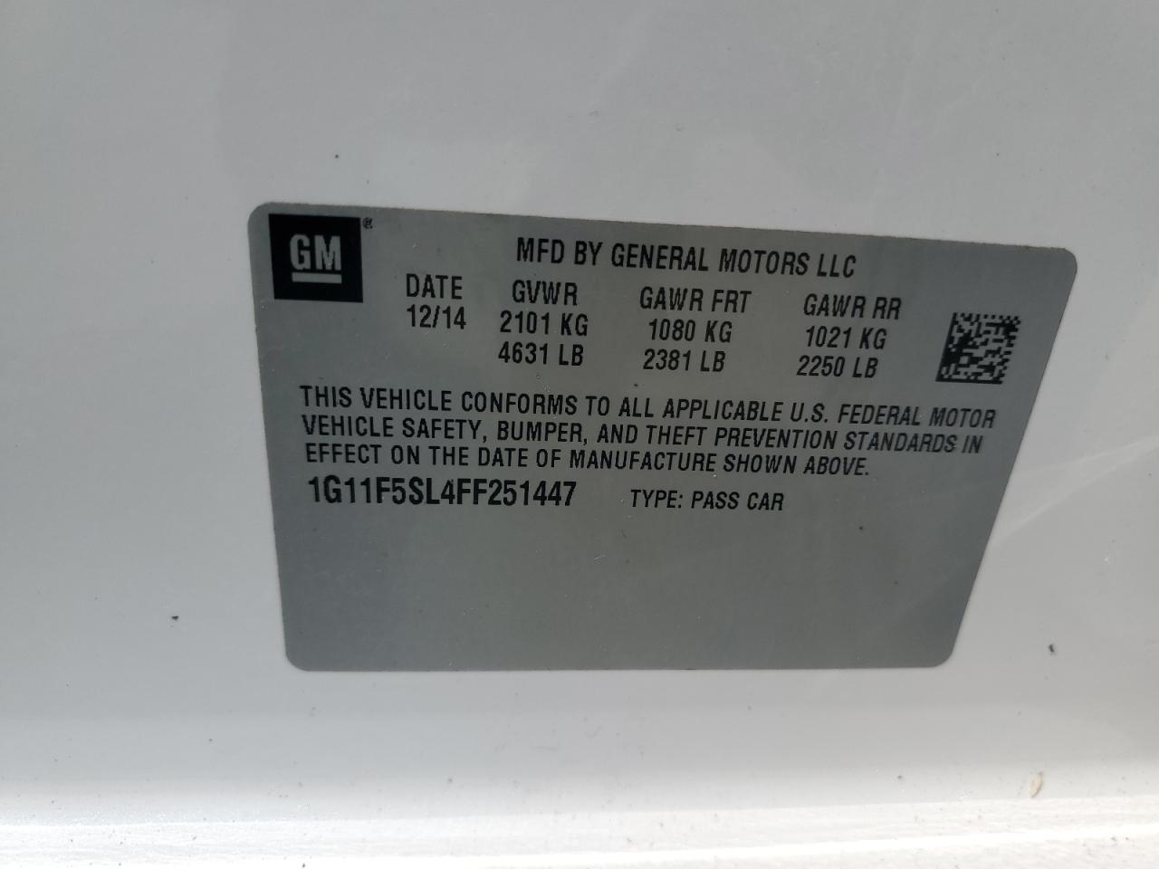 2015 Chevrolet Malibu Ltz White vin: 1G11F5SL4FF251447