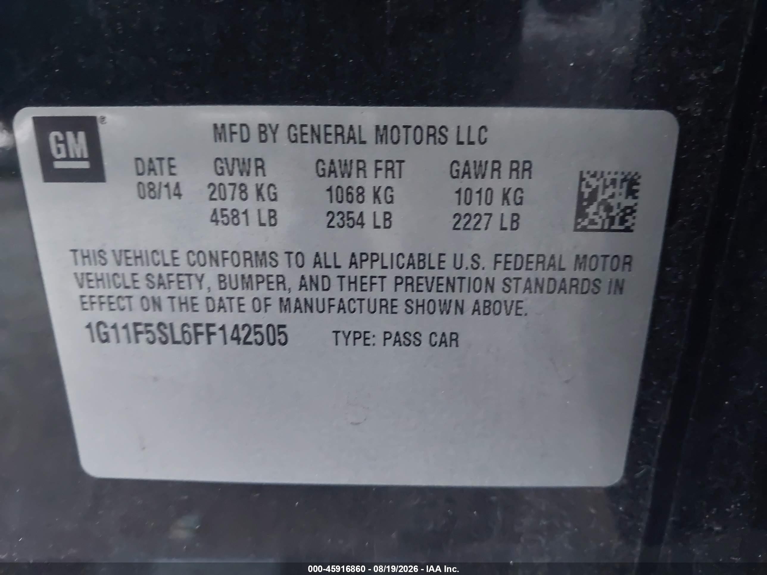 2015 Chevrolet Malibu 1lz Черный vin: 1G11F5SL6FF142505