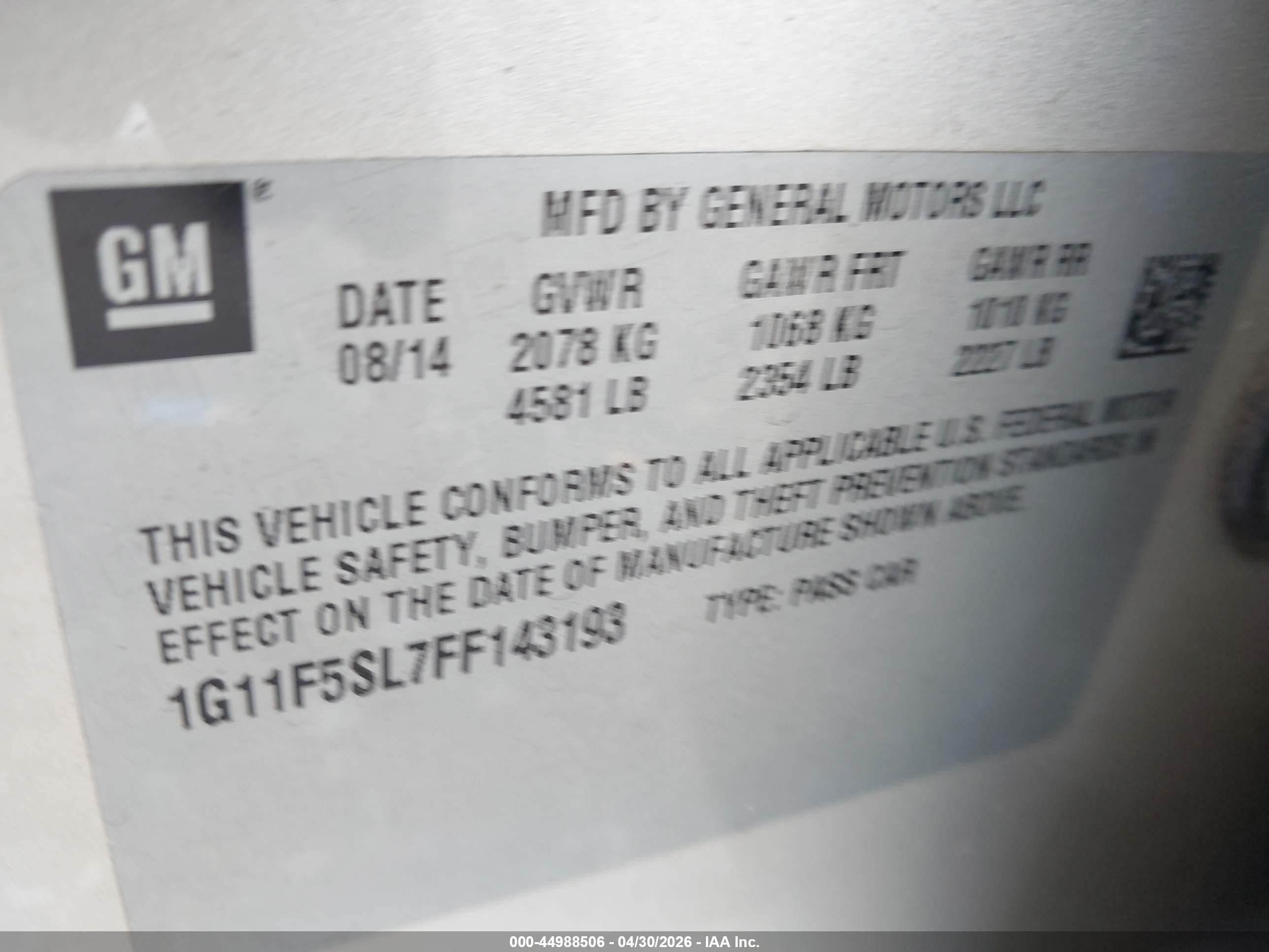 2015 Chevrolet Malibu 1lz Tan vin: 1G11F5SL7FF143193