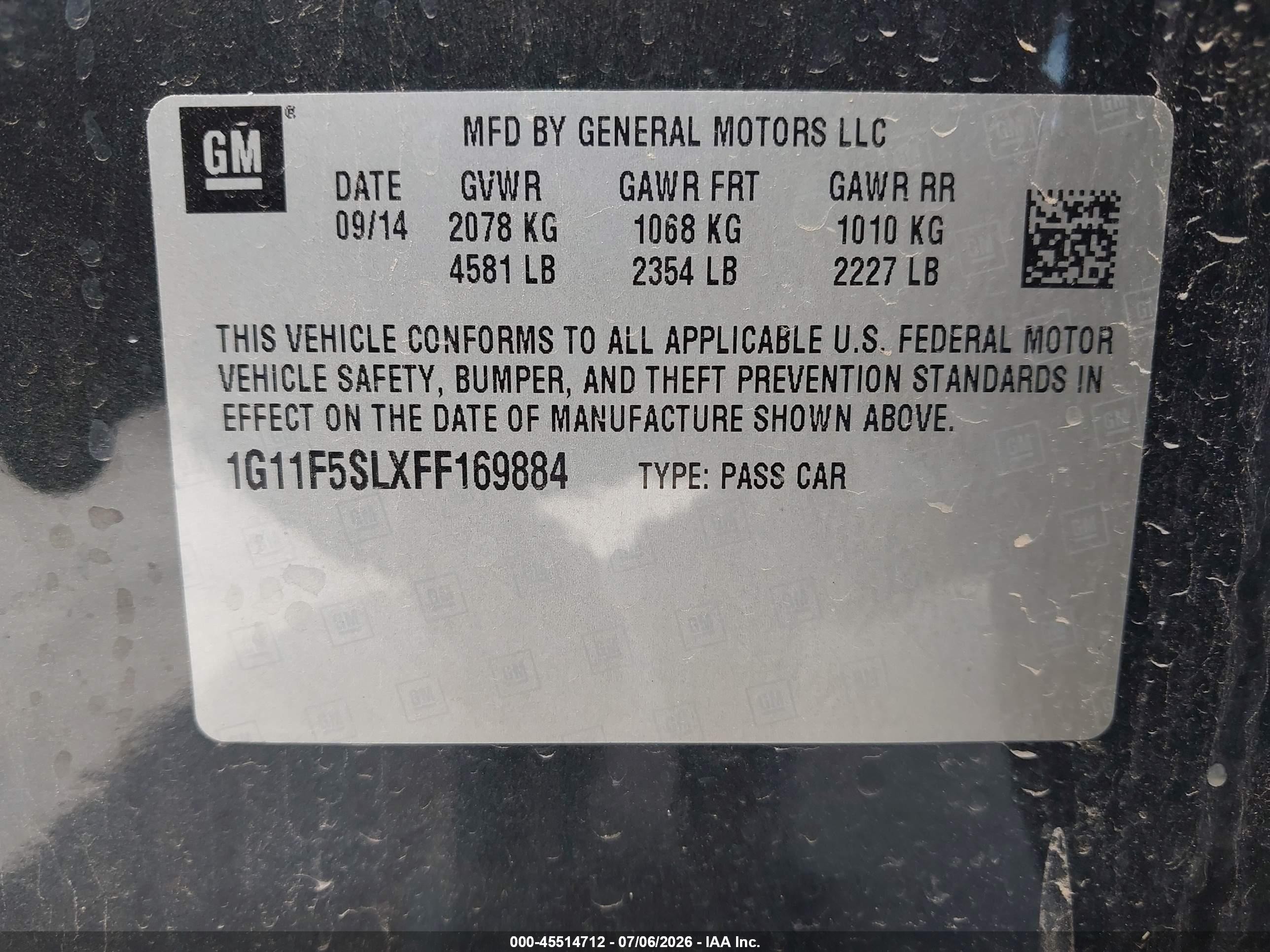 2015 Chevrolet Malibu 1lz Gray vin: 1G11F5SLXFF169884