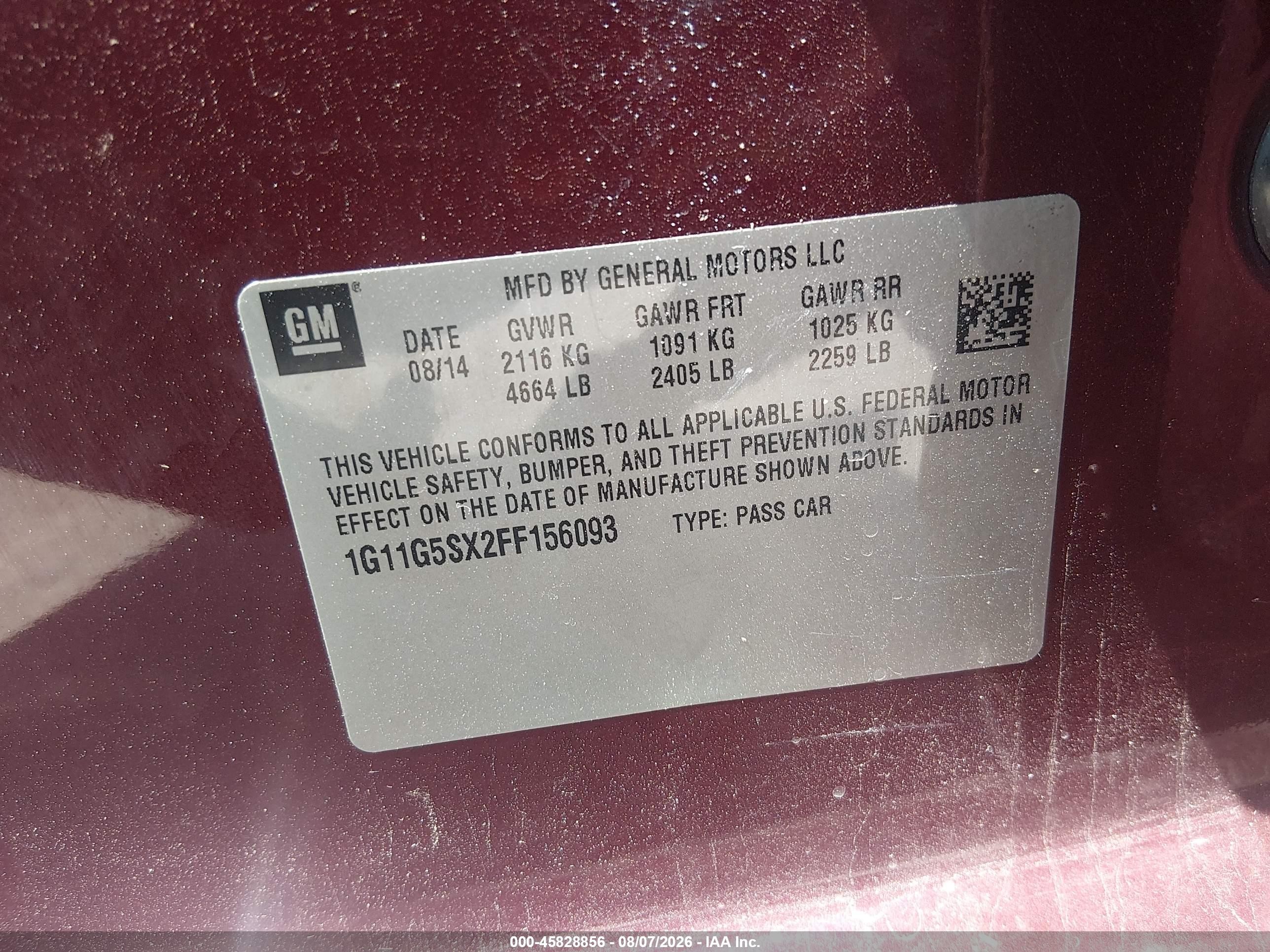 2015 Chevrolet Malibu 2lz Burgundy vin: 1G11G5SX2FF156093