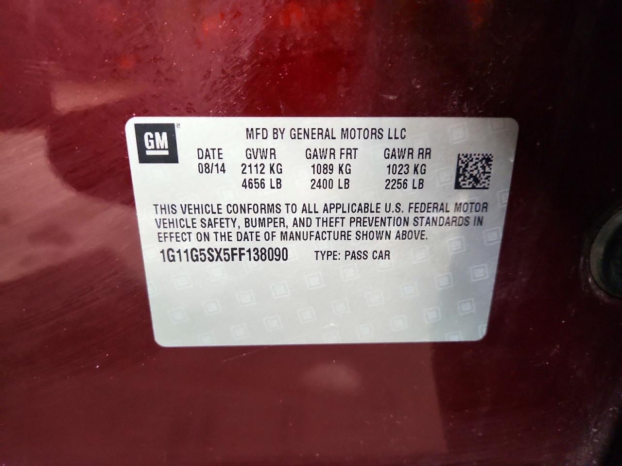 2015 Chevrolet Malibu Ltz Burgundy vin: 1G11G5SX5FF138090