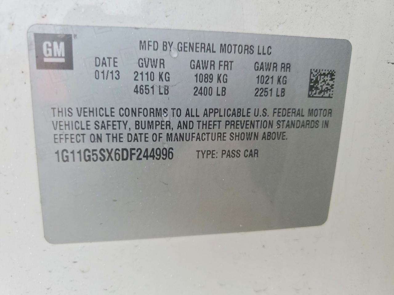 2013 Chevrolet Malibu 3lt White vin: 1G11G5SX6DF244996