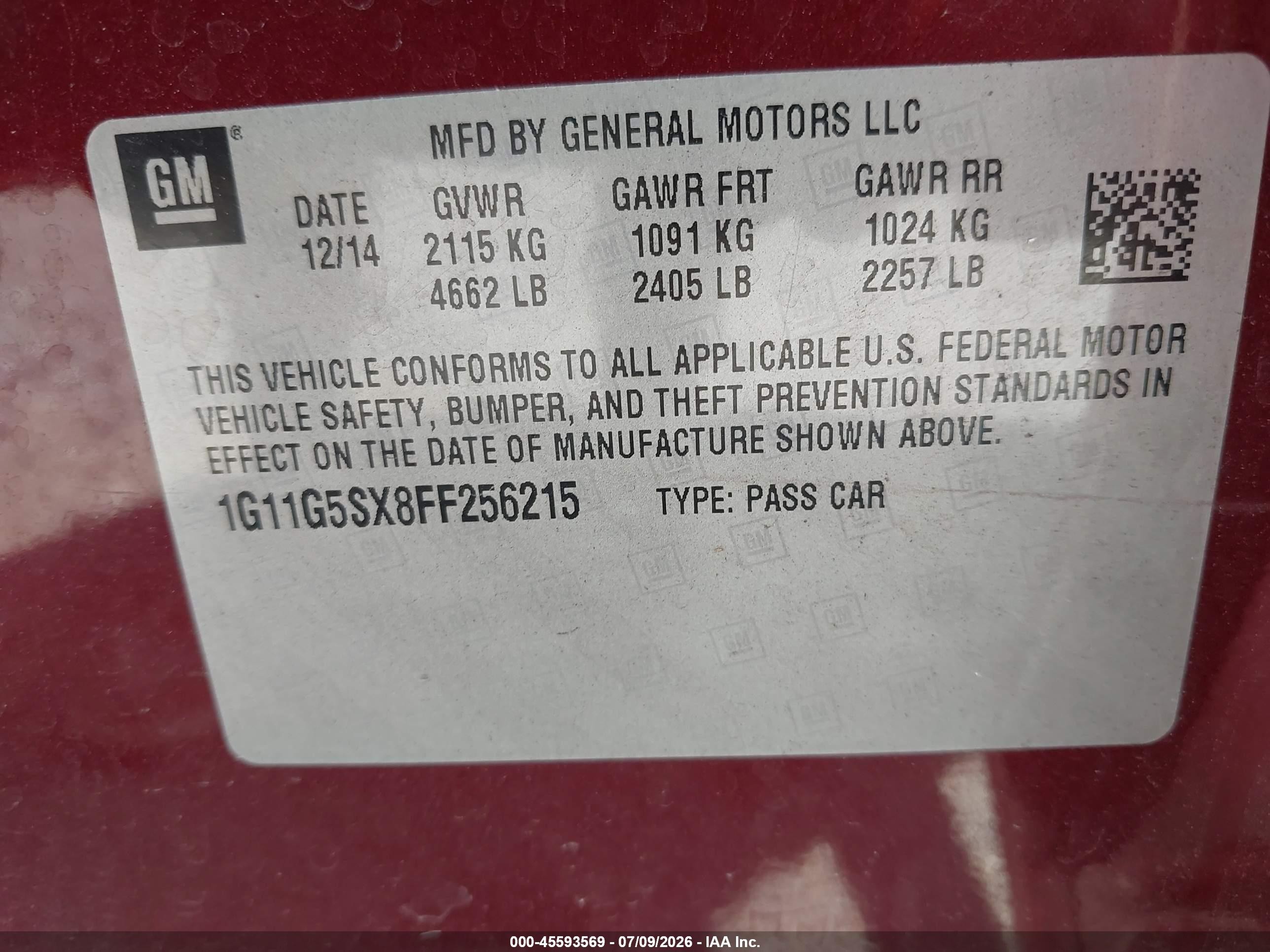 2015 Chevrolet Malibu 2lz Maroon vin: 1G11G5SX8FF256215