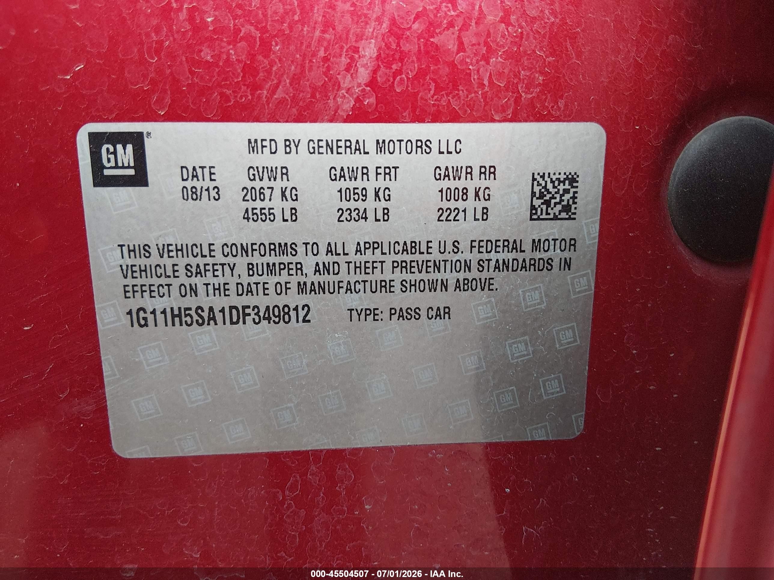 2013 Chevrolet Malibu 1lz Red vin: 1G11H5SA1DF349812