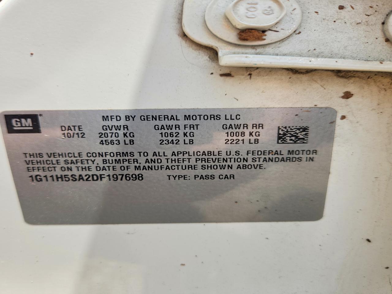 2013 Chevrolet Malibu Ltz White vin: 1G11H5SA2DF197698