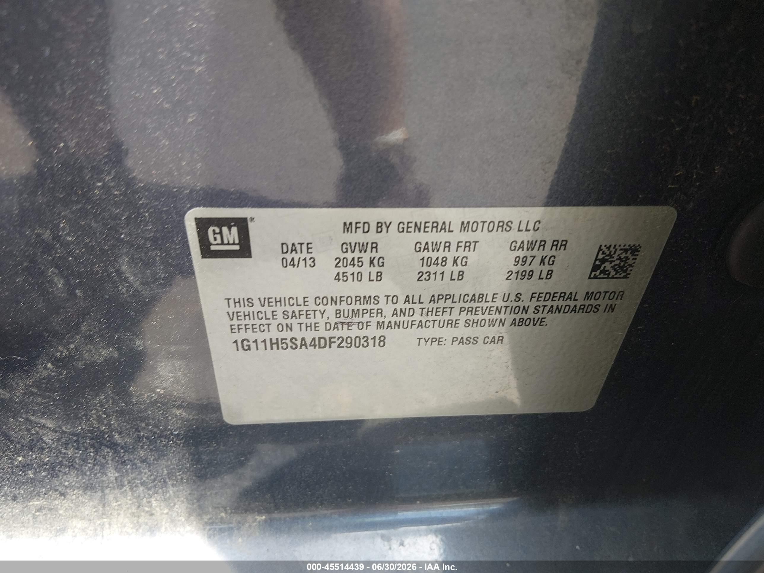 2013 Chevrolet Malibu 1lz Синий vin: 1G11H5SA4DF290318