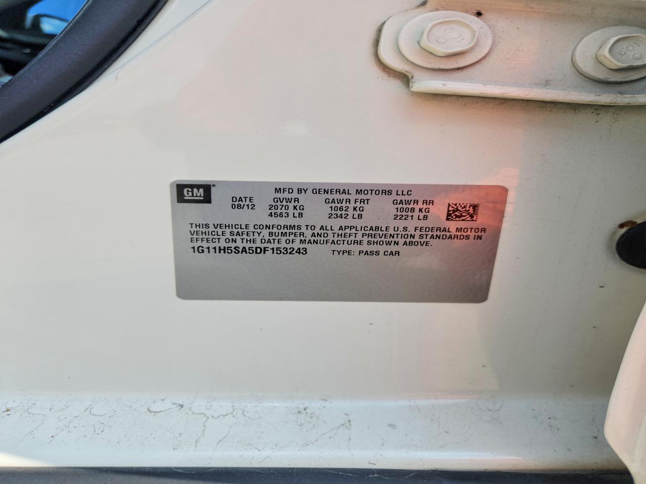 2013 Chevrolet Malibu Ltz White vin: 1G11H5SA5DF153243