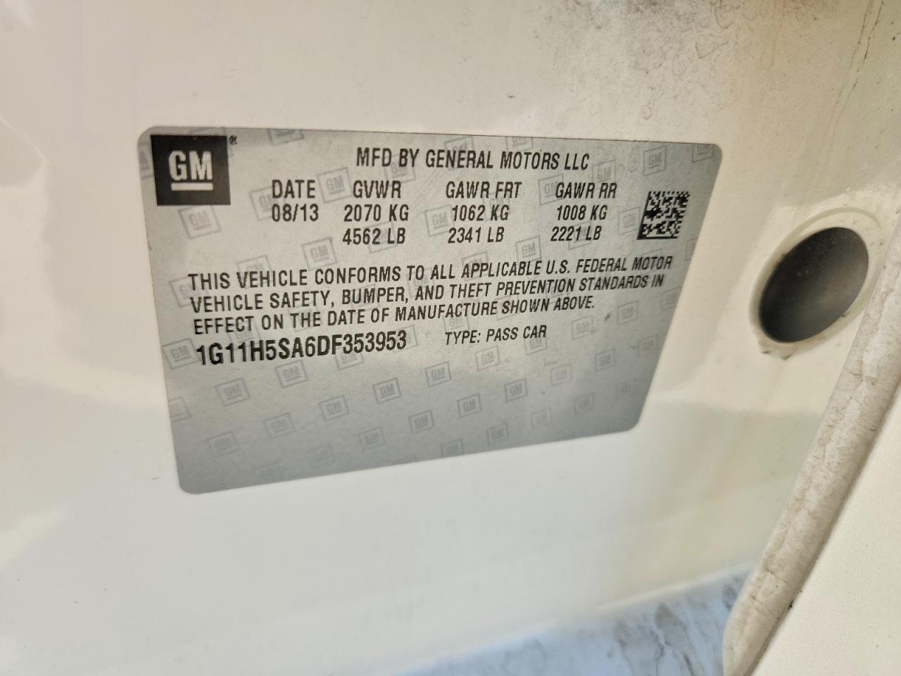 2013 Chevrolet Malibu Ltz White vin: 1G11H5SA6DF353953