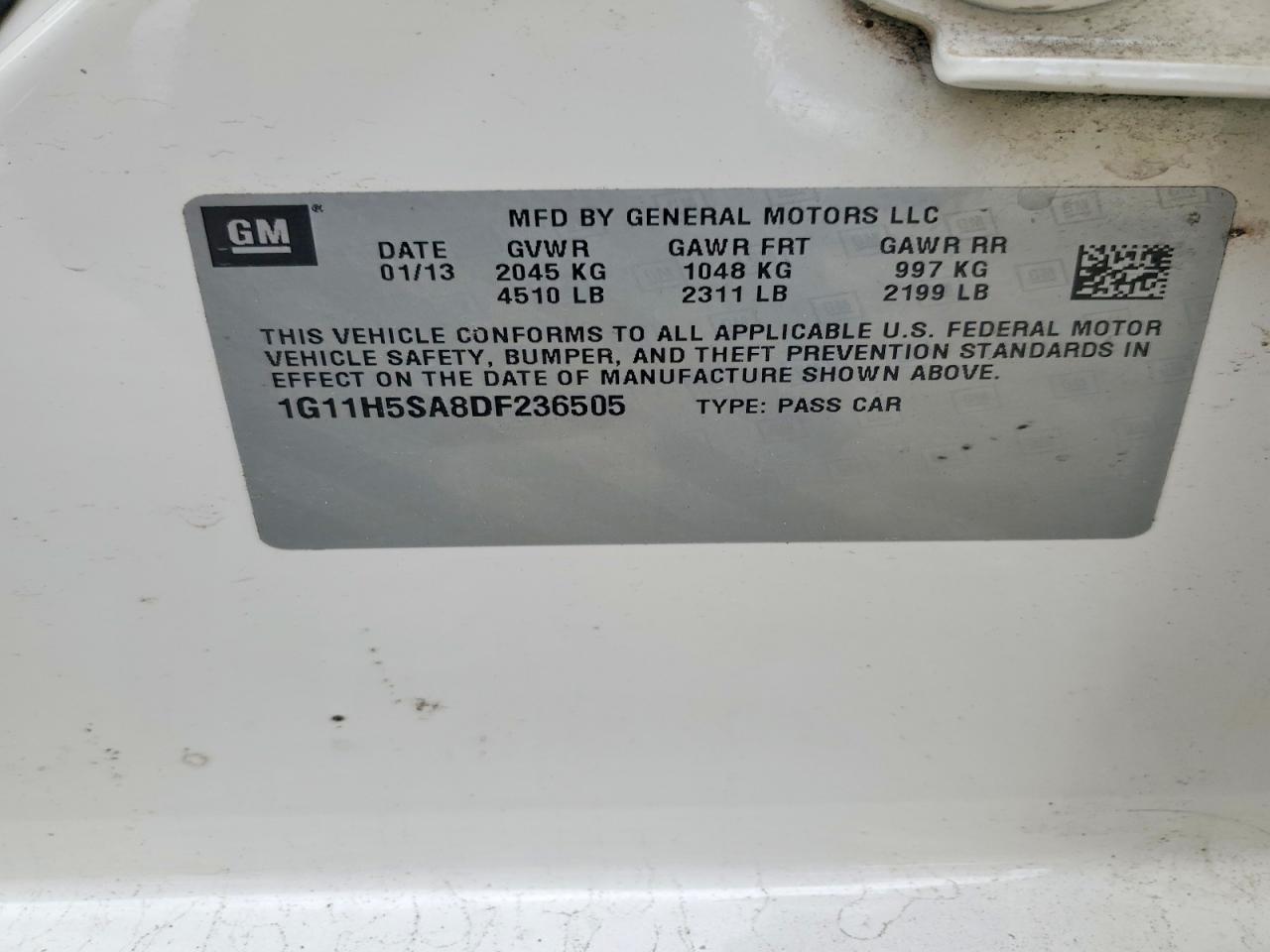 2013 Chevrolet Malibu Ltz White vin: 1G11H5SA8DF236505