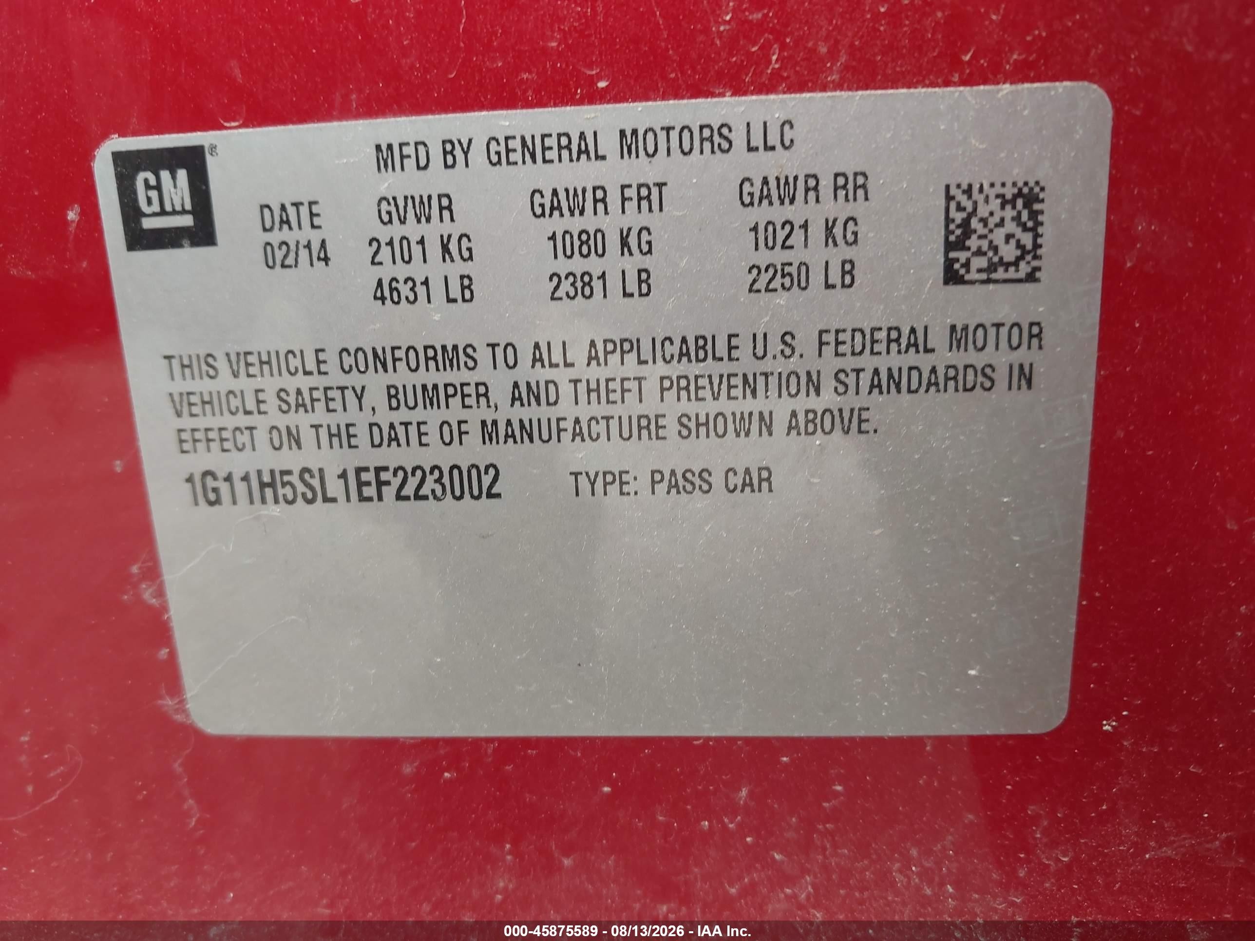 2014 Chevrolet Malibu 1lz Red vin: 1G11H5SL1EF223002
