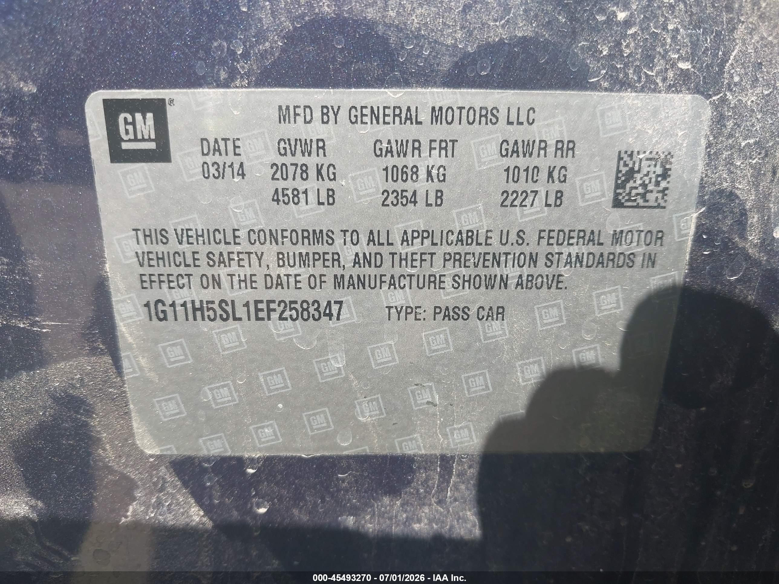 2014 Chevrolet Malibu 1lz Blue vin: 1G11H5SL1EF258347