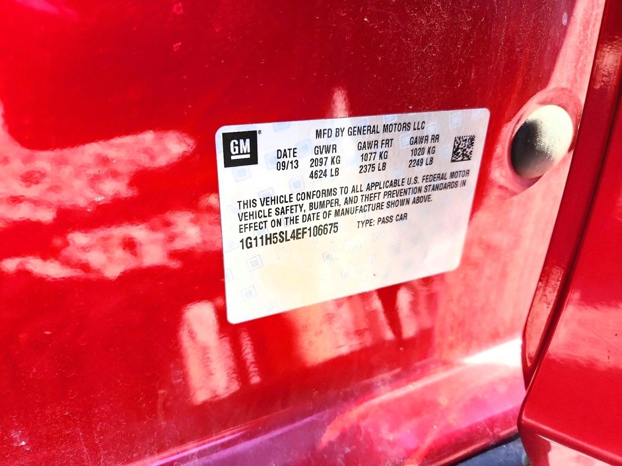 2014 Chevrolet Malibu Ltz Red vin: 1G11H5SL4EF106675