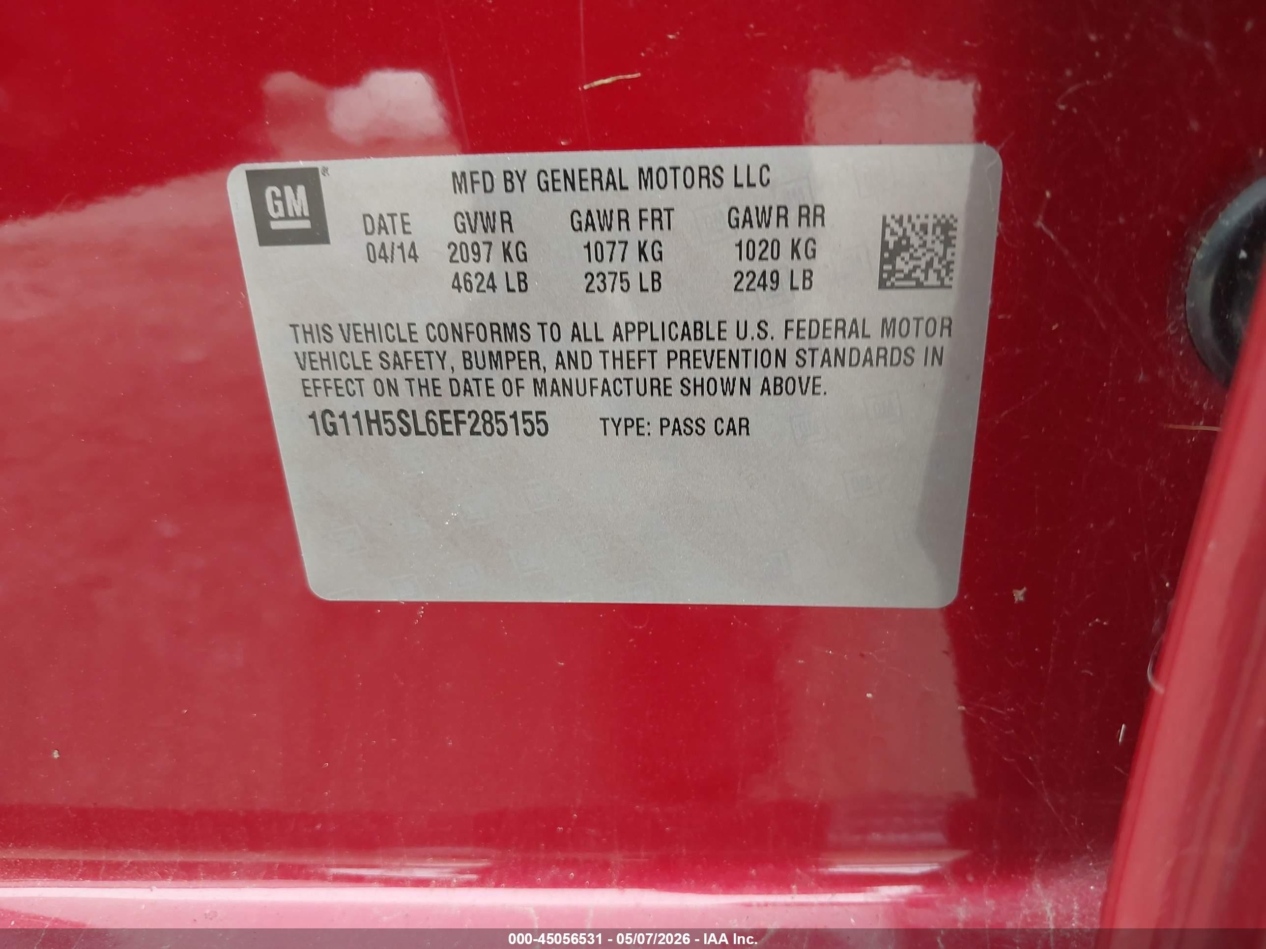 2014 Chevrolet Malibu 1lz Red vin: 1G11H5SL6EF285155